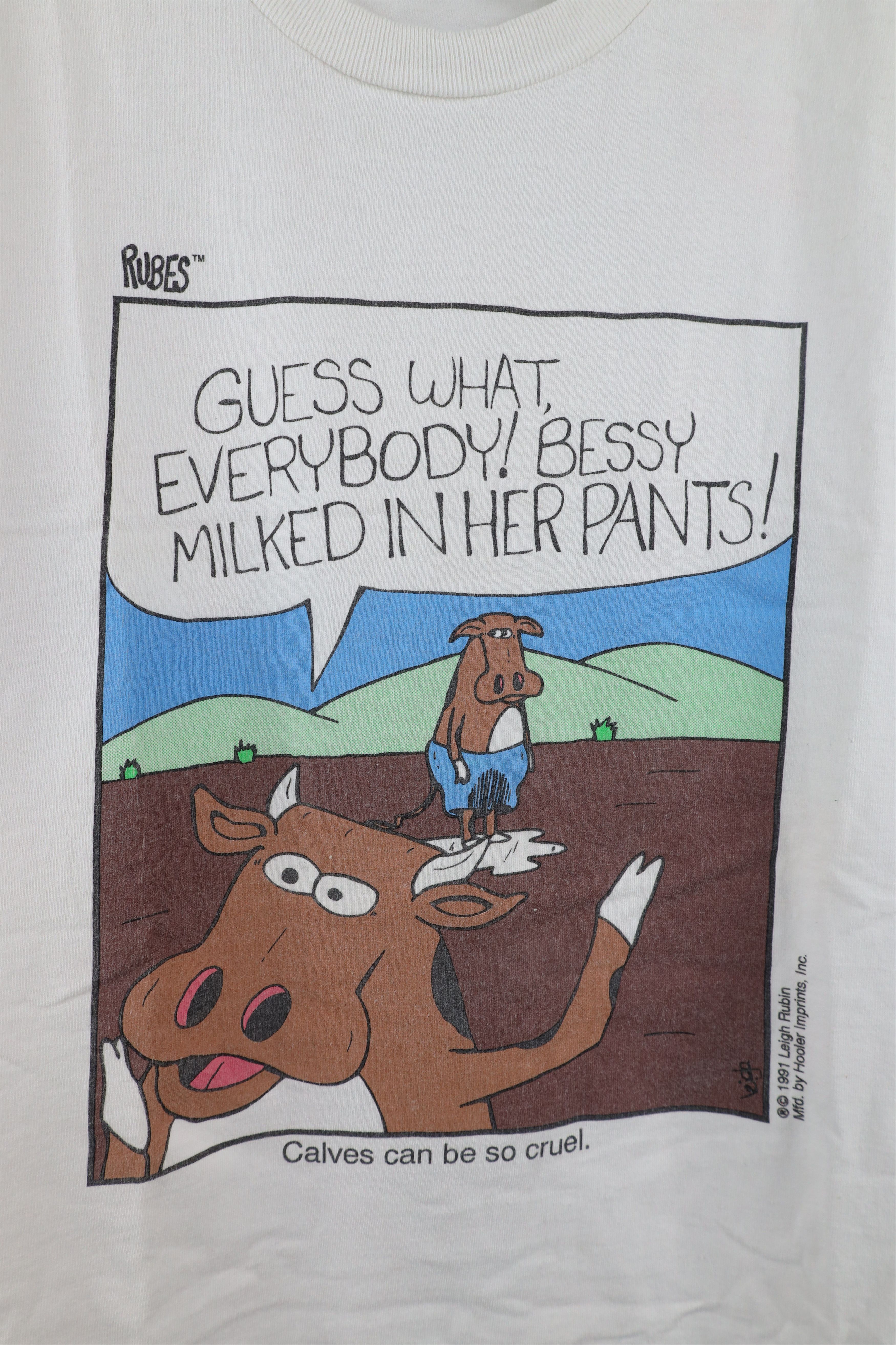 Vintage Vintage 90s Funny Cow Short Sleeve T-Shirt White Cotton Size US L / EU 52-54 / 3 - 4 Thumbnail