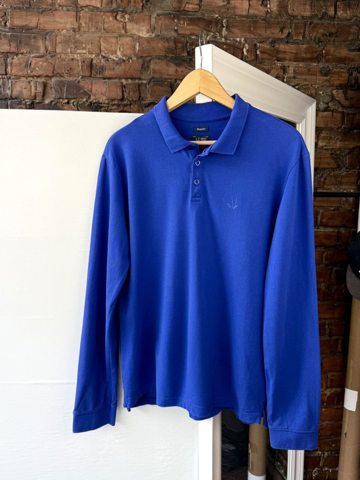 Giorgio Armani Armani Jeans Mens Blue Long Sleeve Polo Shirt Regular Fit Size US L / EU 52-54 / 3 - 1 Thumbnail