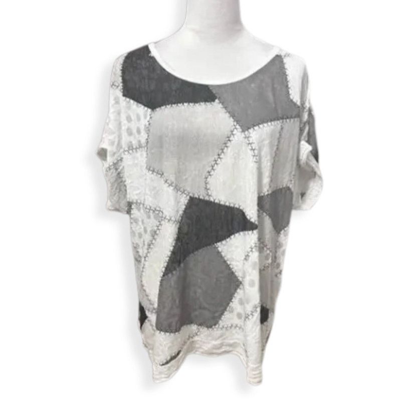 Other D-Style Scoop Neck Patchwork Short Sleeve Gray White L NWT Size L / US 10 / IT 46 - 1 Thumbnail
