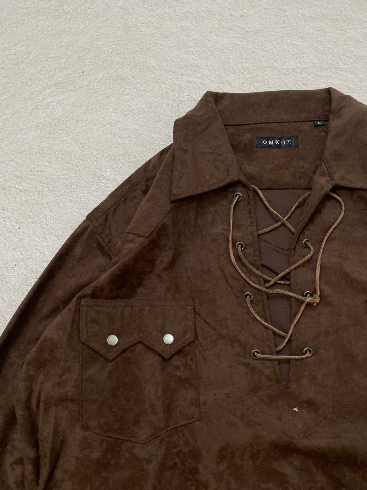 Le Grande Bleu (L.G.B.) 2000s Fuga Brown Lace-Up Pullover Shirt Western Y2K If6 Goa Size US XL / EU 56 / 4 - 4 Thumbnail