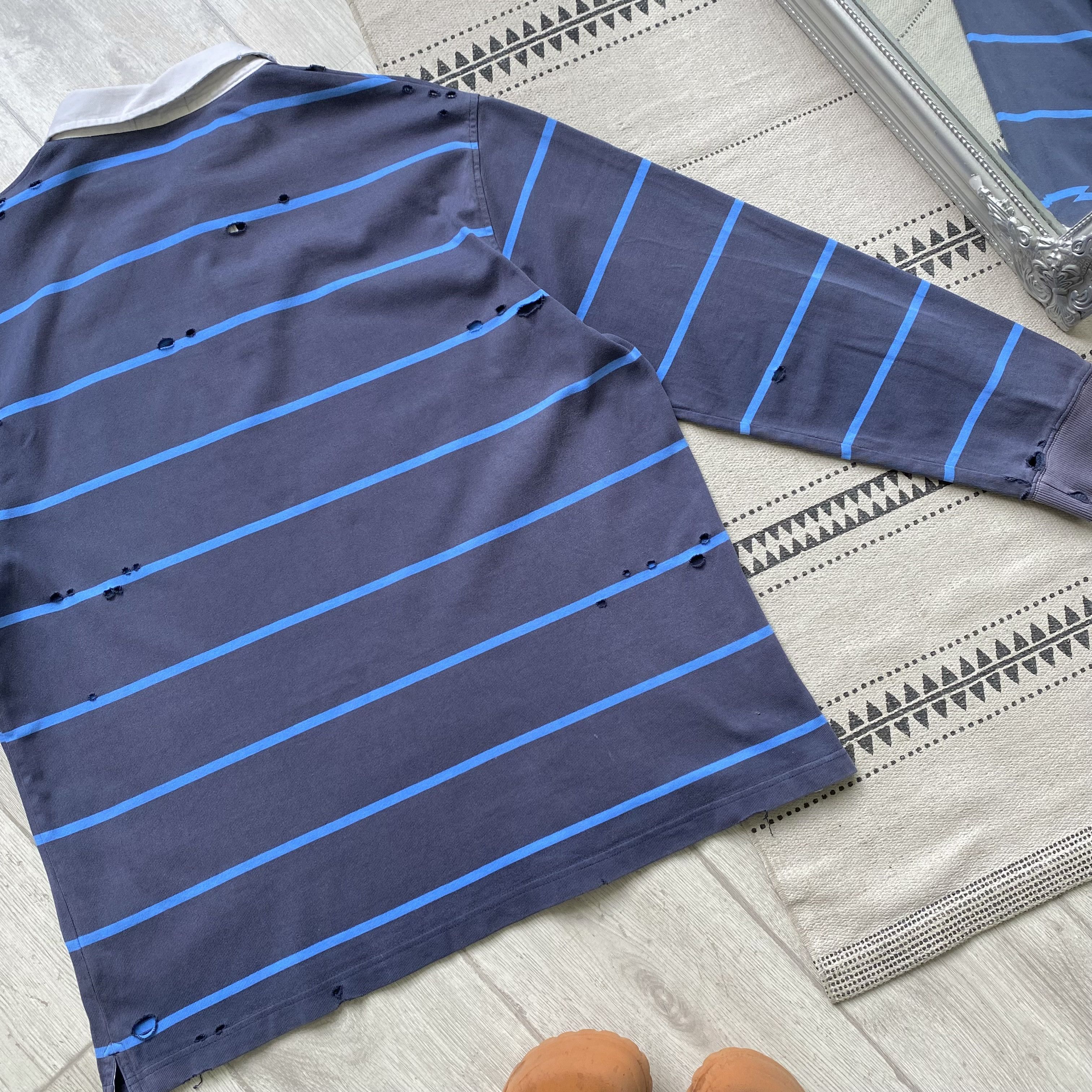 Polo Ralph Lauren ☠️ Vintage Thrashed Ralph Lauren style stripped rugby shirt Size US XL / EU 56 / 4 - 7 Thumbnail