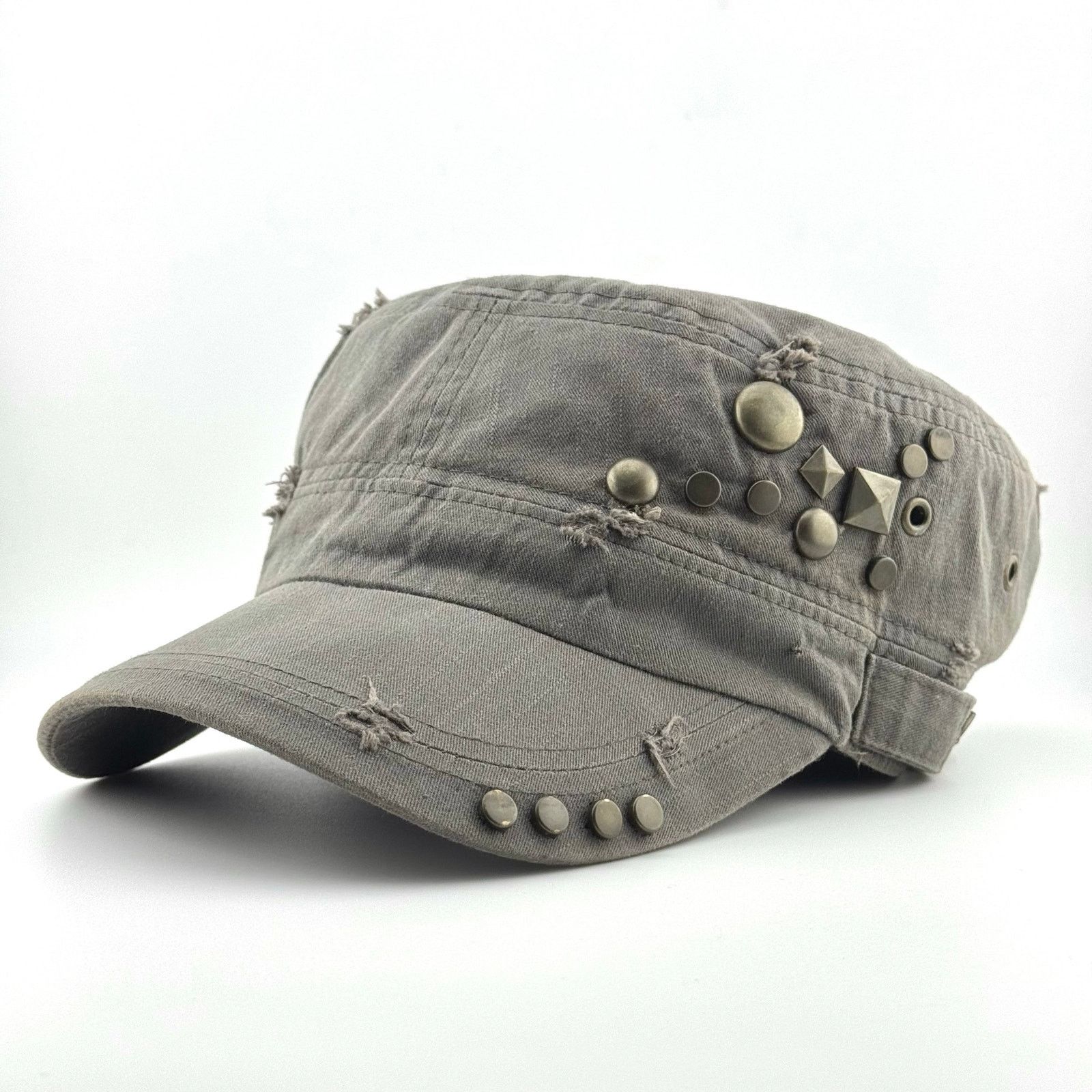 Japanese Brand Y2K Studded Distressed Military Work Hat Patrol Cadet Cap Size ONE SIZE - 2 Thumbnail
