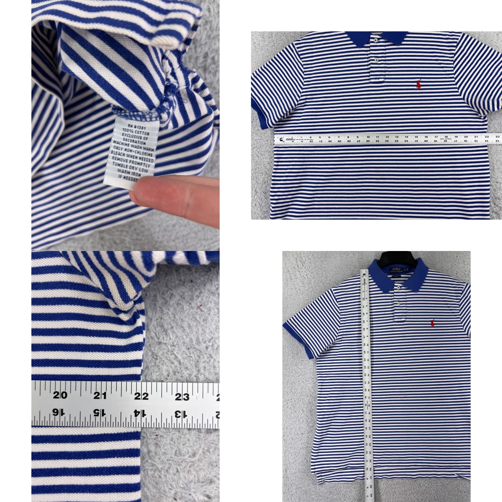 Ralph Lauren VINTAGE Ralph Lauren Polo Shirt Adult XL White Blue Stripe Pony Golf Cotton Slim Fit Mens Size US XL / EU 56 / 4 - 8 Thumbnail