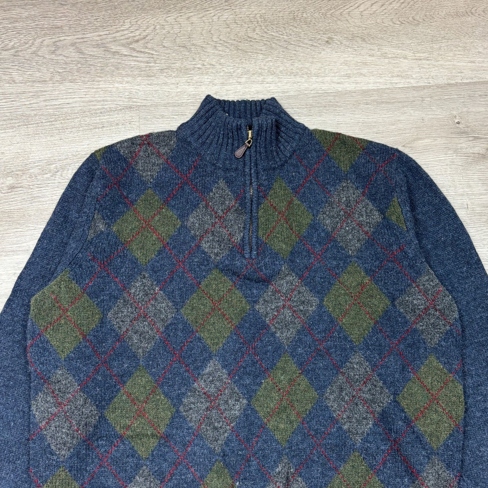 L.L. Bean × Vintage VTG LL Bean Shetland Wool Argyle 1/4 Zip Sweater Pullover XL Size US XL / EU 56 / 4 - 2 Thumbnail
