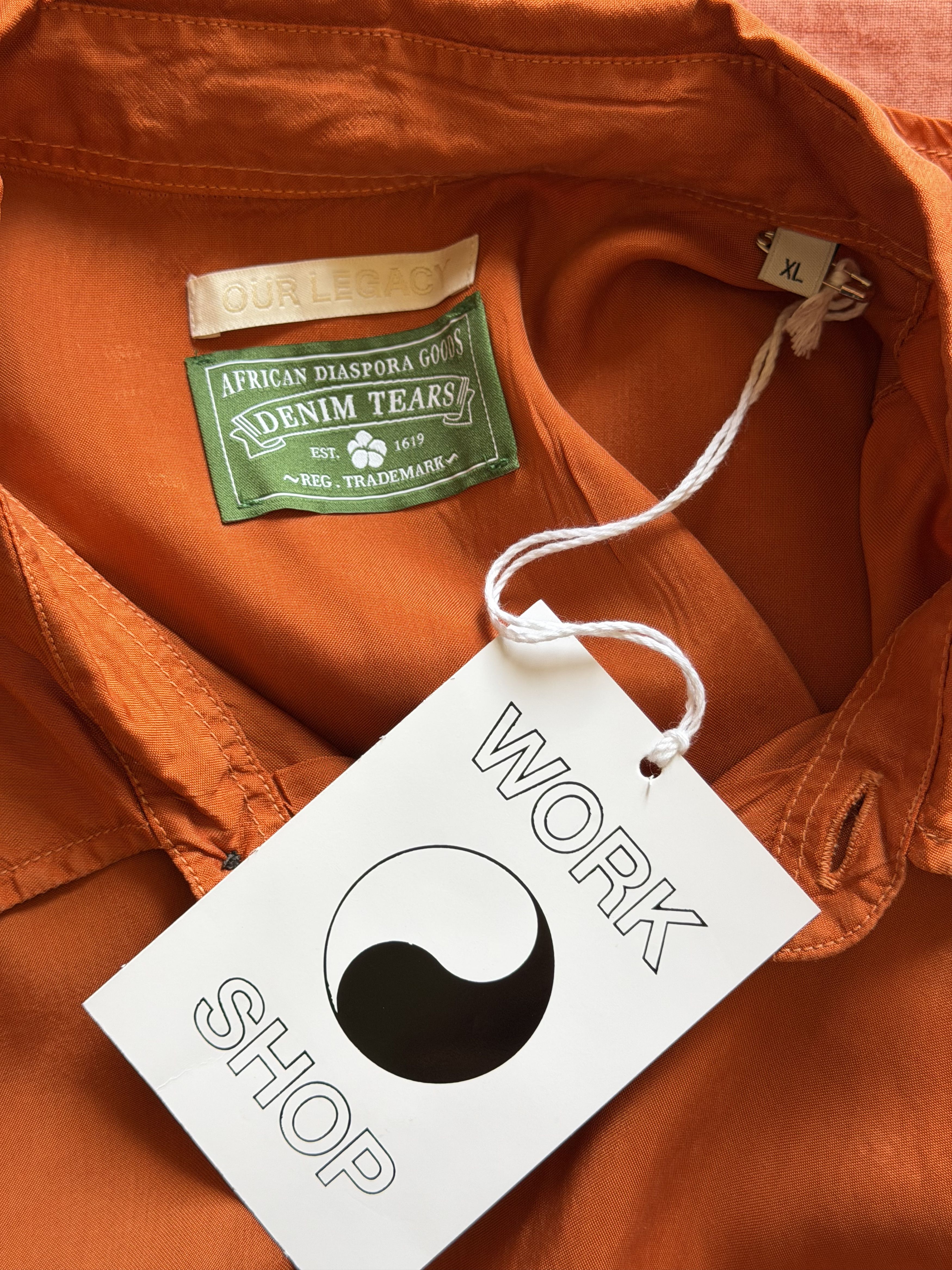 DENIM TEARS × Our Legacy Our Legacy Denim Tears Borrowed Shirt Las Vegas Orange Cupro Size US XL / EU 56 / 4 - 7 Thumbnail