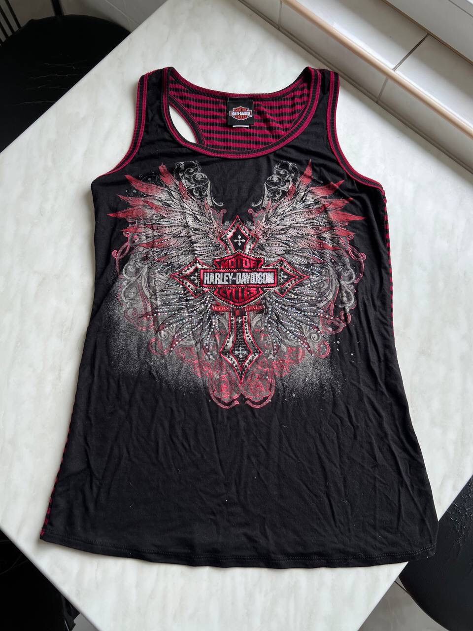Harley Davidson × Vintage Vintage Y2K HARLEY DAVIDSON TANK TOP CRYSTAL Rhinestones Size M / US 6-8 / IT 42-44 - 7 Thumbnail