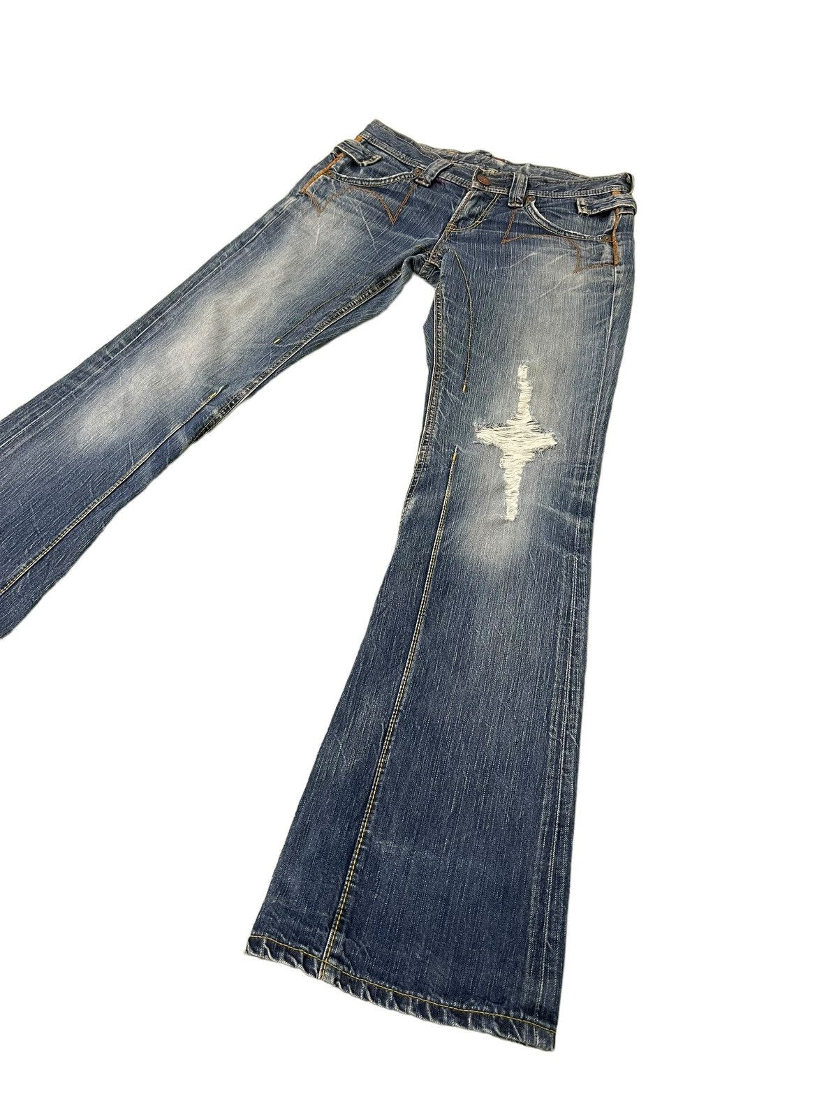 Japanese Brand Flare Jeans Edwin Faded Distres Low Rise Boot Cut 8🟦7 Size US 30 / EU 46 - 1 Thumbnail