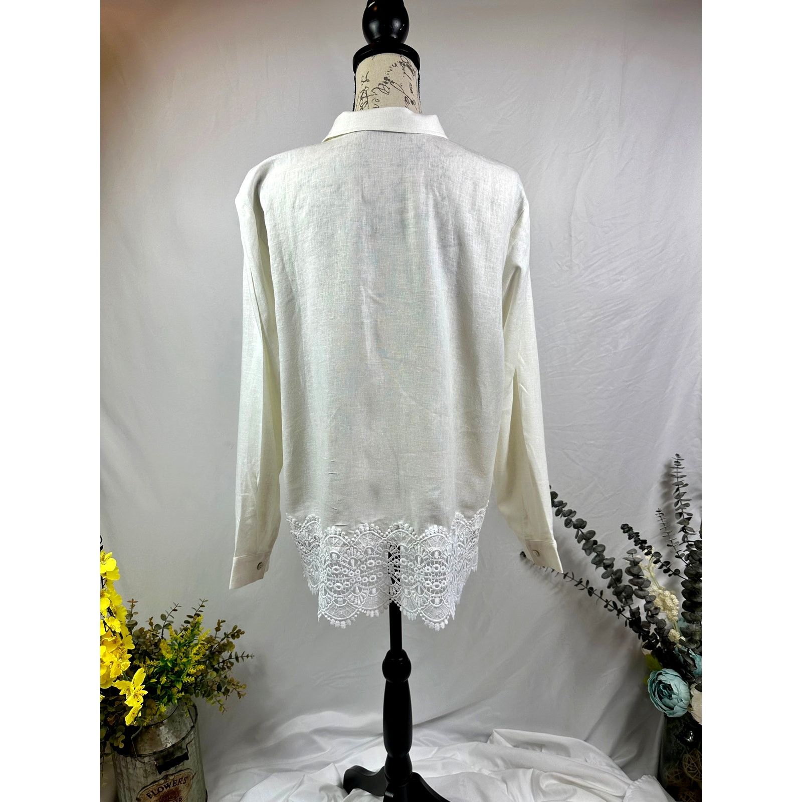 Other Susan Graver Cross-Dyed Linen Blend Button Shirt Cream M Size M / US 6-8 / IT 42-44 - 13 Thumbnail