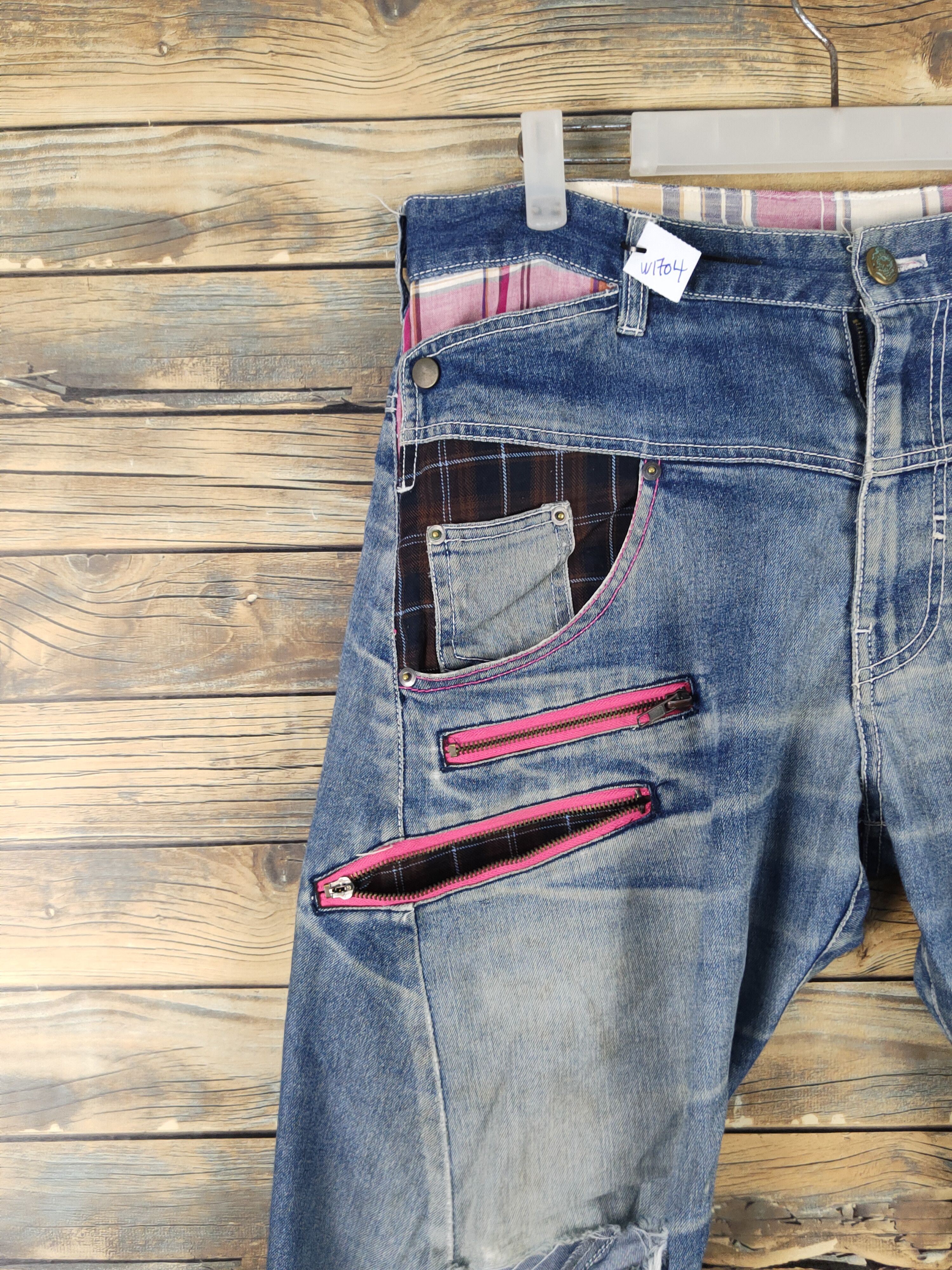 Japanese Brand UPST Upstart double waist Blue Ripped Soft Jeans #W1704 Size US 32 / EU 48 - 4 Thumbnail