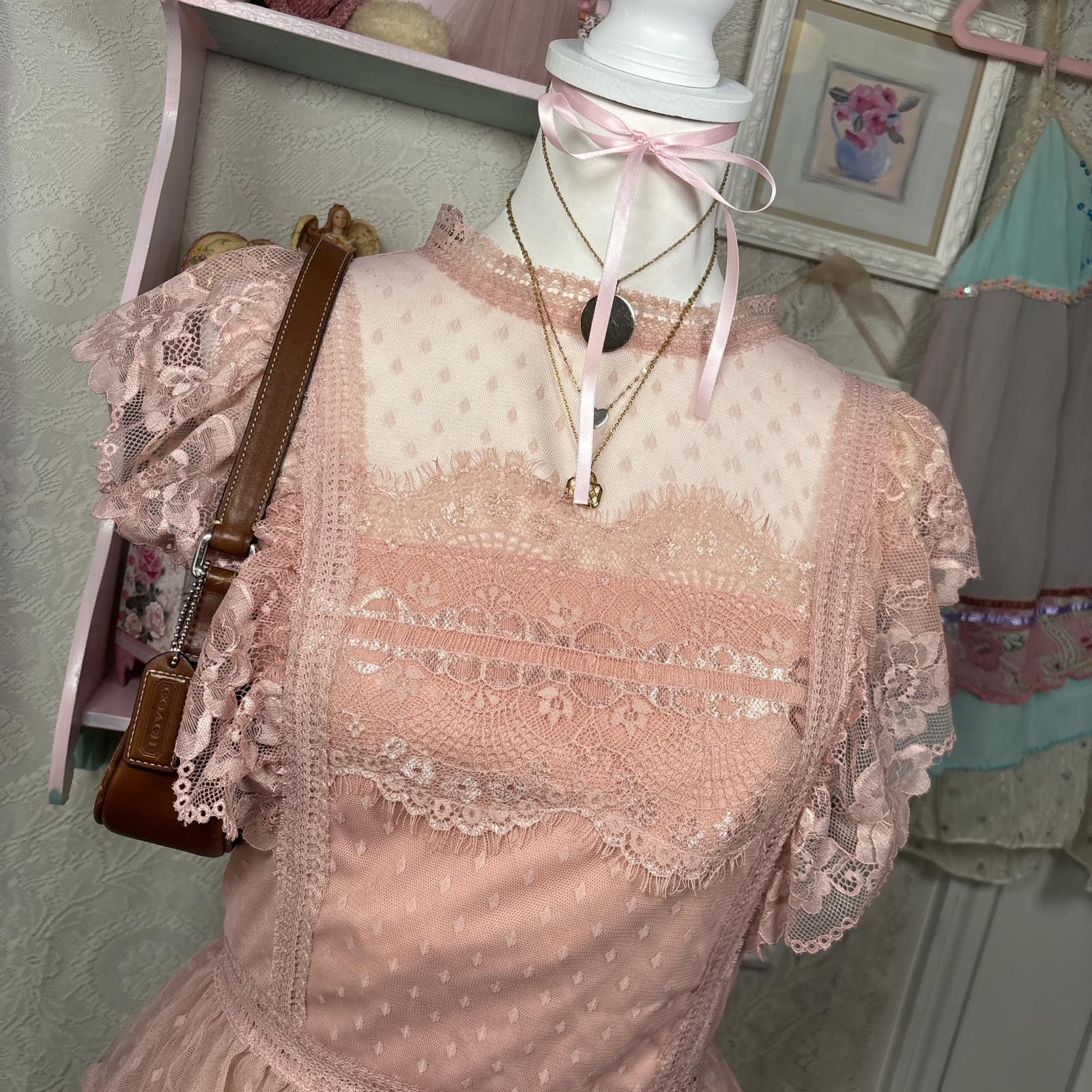 Other vintage lace pink coquette ruffle blouse Size L / US 10 / IT 46 - 4 Thumbnail