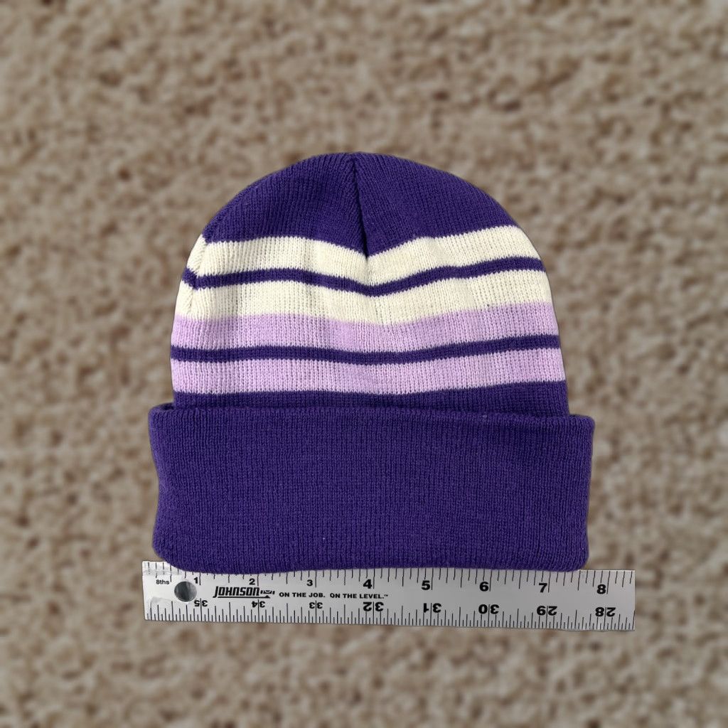 Vintage Paris Accessories Beanie Adult One Size Purple Stripe Knit 100% Acrylic Womens Size ONE SIZE - 1 Thumbnail
