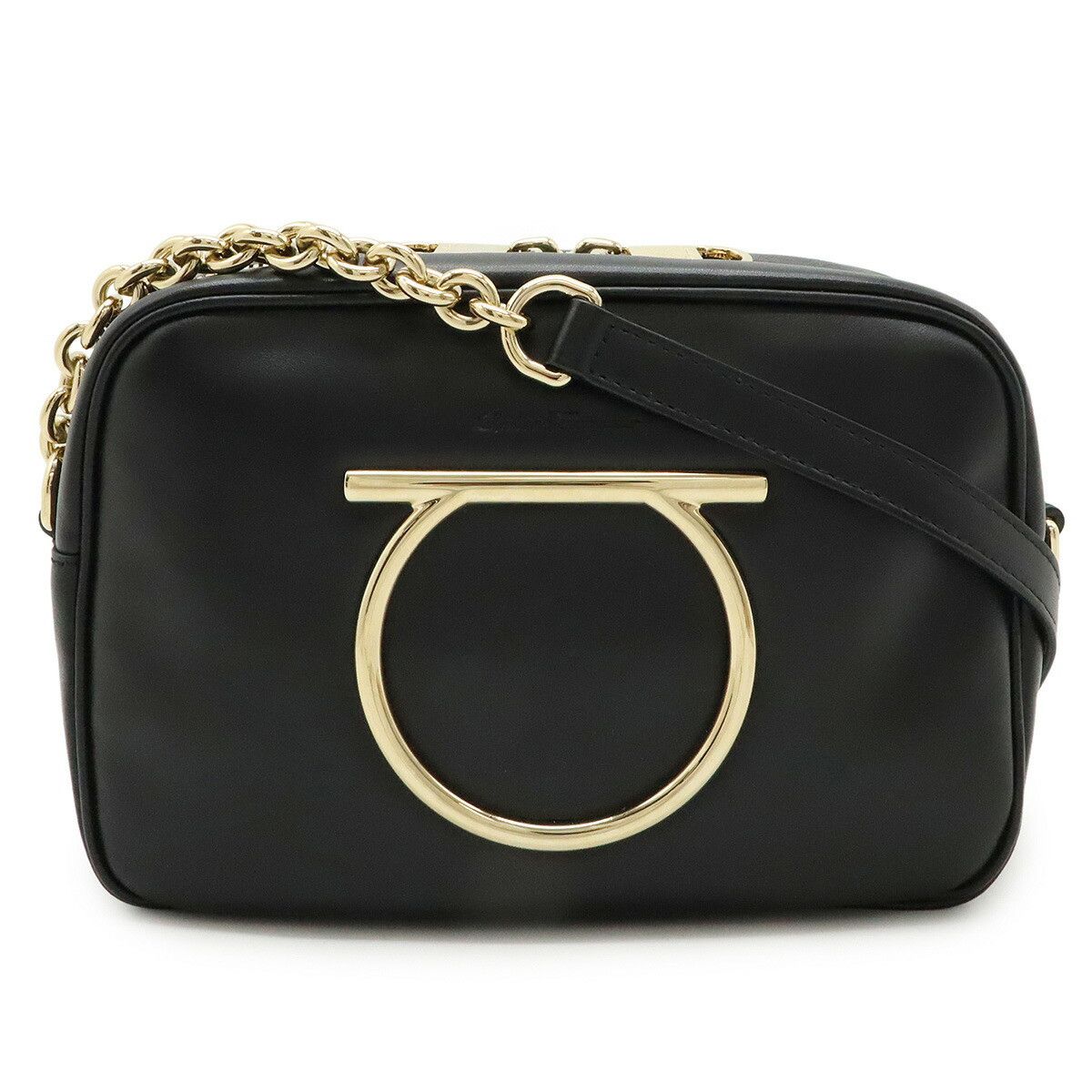 Salvatore Ferragamo Salvatore Ferragamo Gancini Leather Shoulder Bag Leather Shoulder Bag Ab-21H030 in Black, Women's