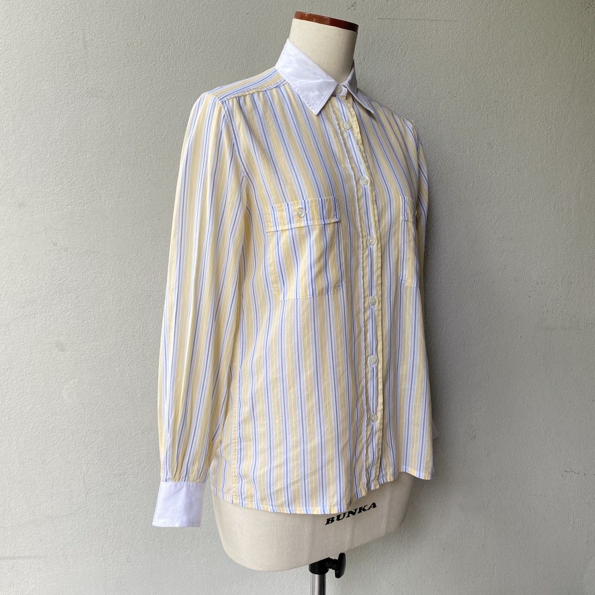 Celine Celine Yellow Striped Shirt with White Collar Size XS / US 0-2 / IT 36-38 - 2 Thumbnail
