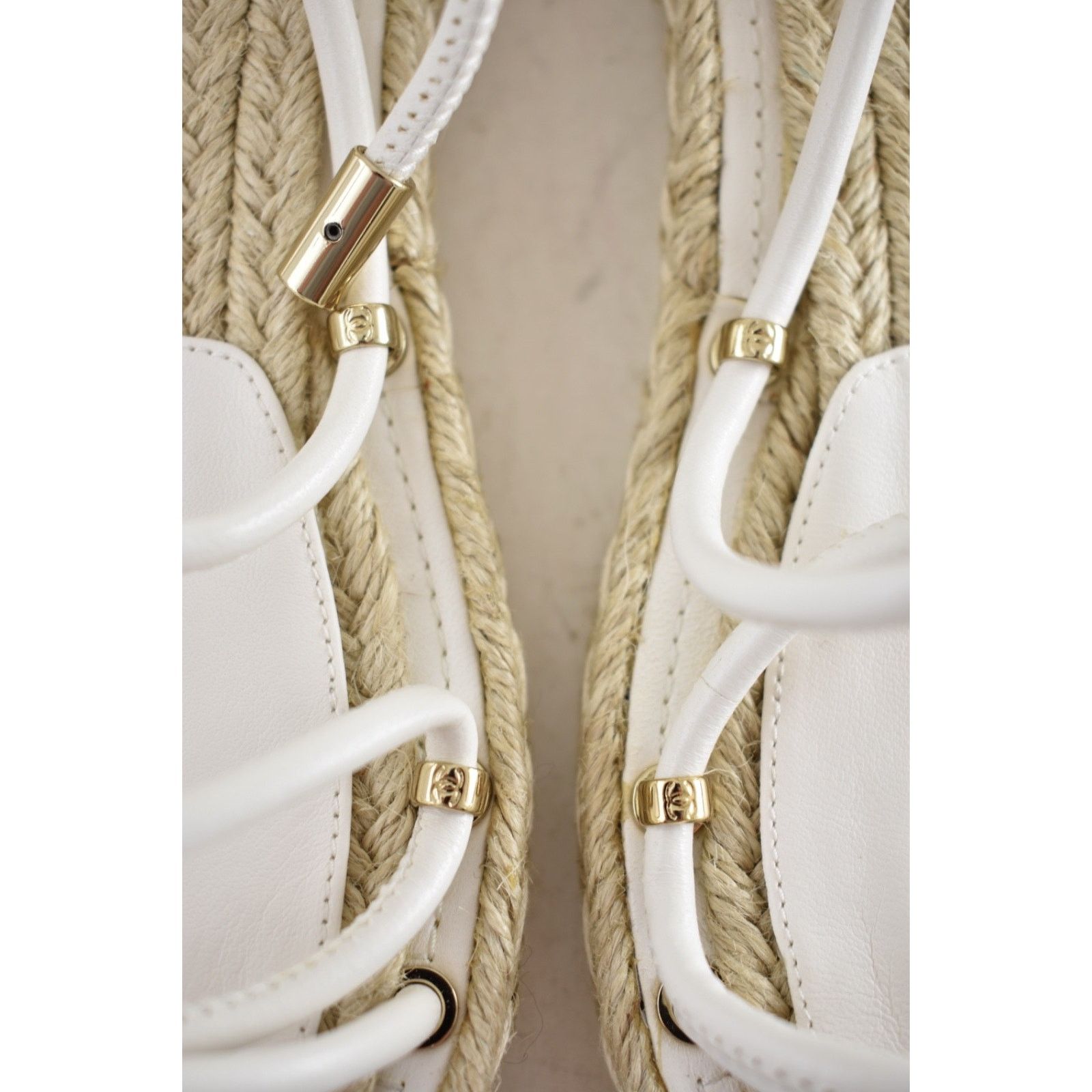 Chanel Chanel White Lambskin CC Mules Lace Up Espadrille Sandal 36 Size US 6 / IT 36 - 13 Thumbnail