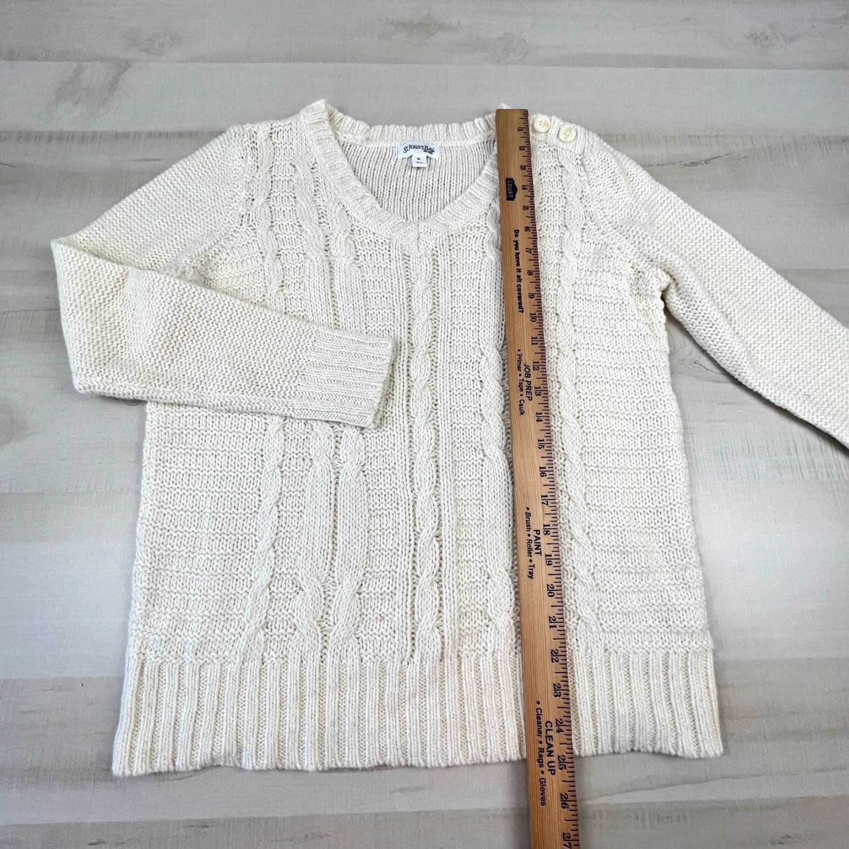 Vintage St Johns Bay Womens XL Extra Large Cream Pullover V Neck Wool Blend Cable Knit Sweater Size XL / US 12-14 / IT 48-50 - 7 Thumbnail