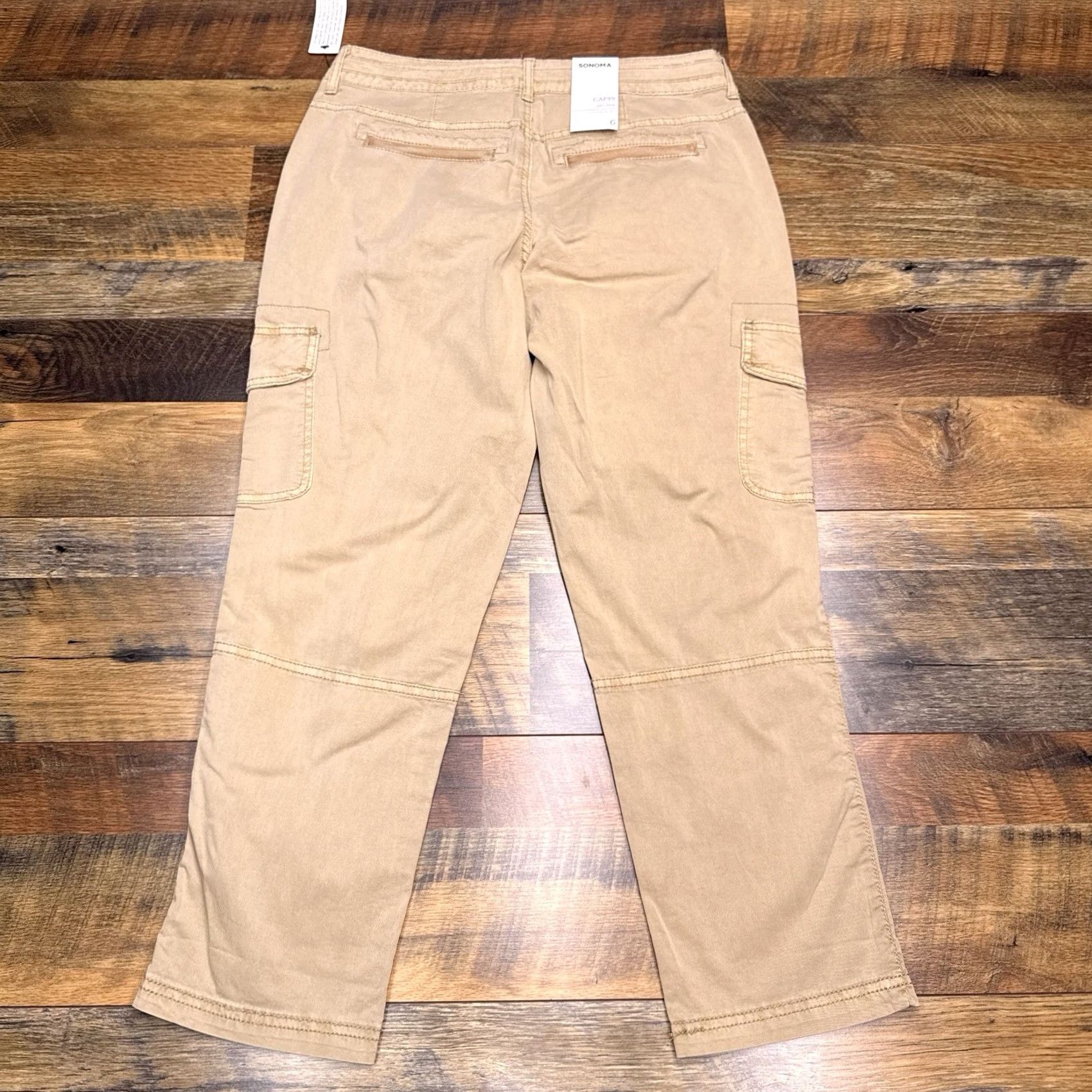 Vintage Sonoma Capri Pants Womens 6 Tan Mid Rise Cargo Drawstring New Size 28" / US 6 / IT 42 - 2 Thumbnail