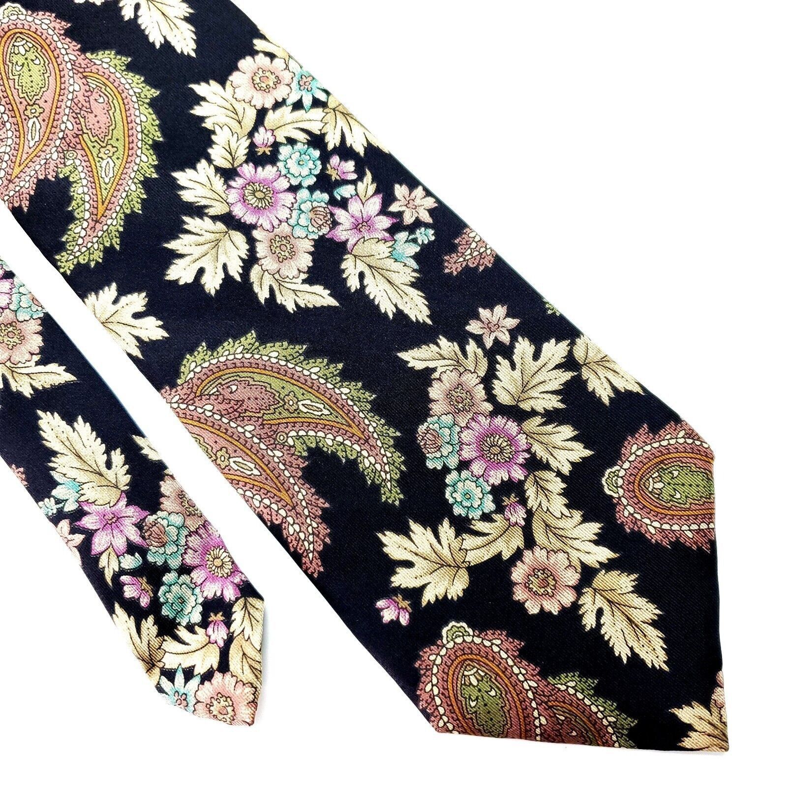 Bill Blass Bill Blass Silk Tie Black Floral Print Size ONE SIZE - 1 Thumbnail