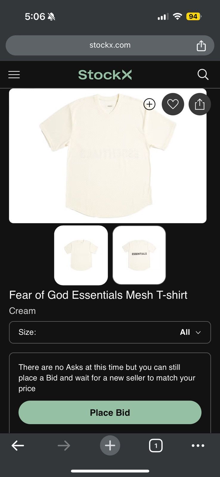 Fear of God 🔥 Fear of God Essentials Mesh T-Shirt Cream SZ XS Size US XS / EU 42 / 0 - 7 Thumbnail