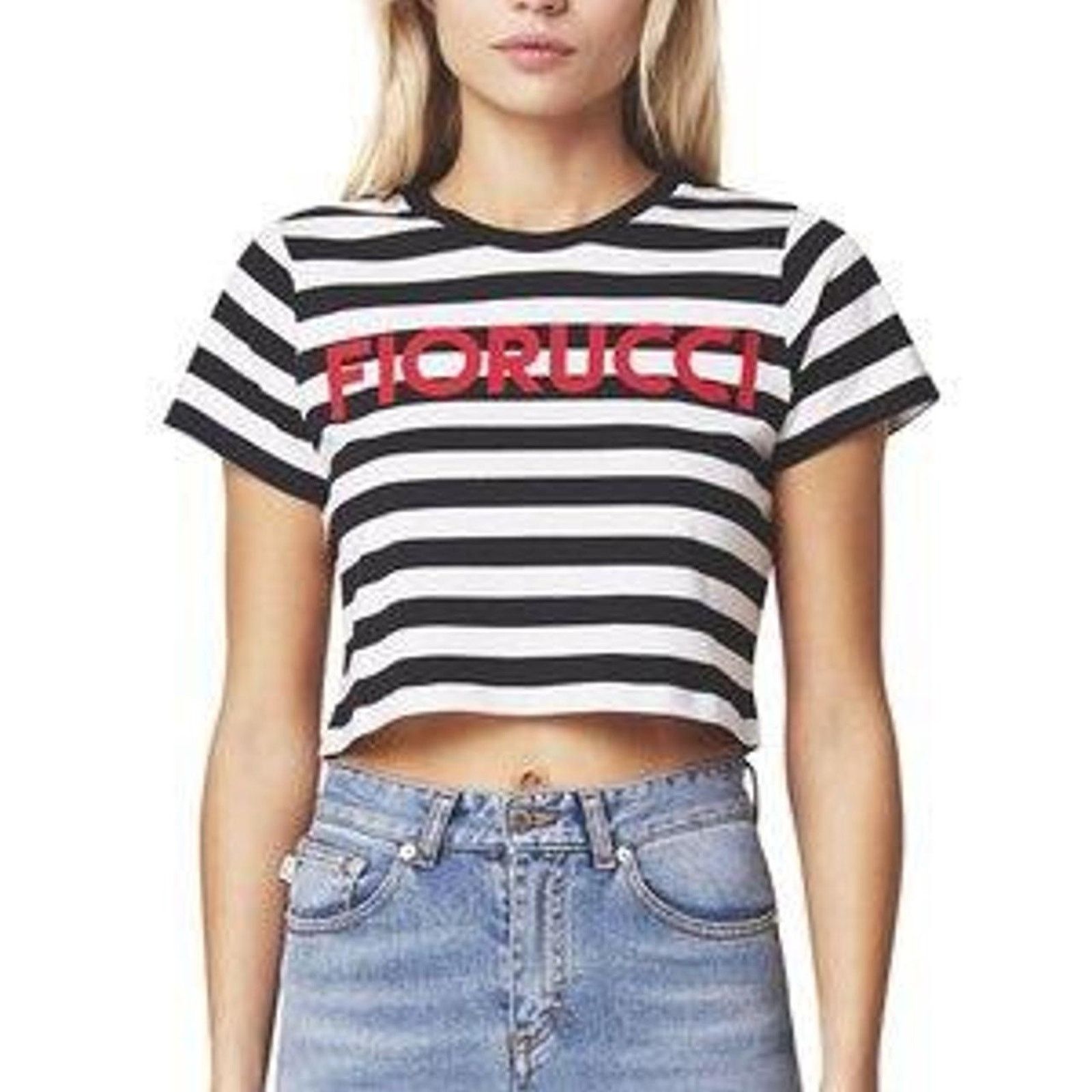 Fiorucci Fiorucci Tops Fiorucci Cropped Striped Tee Black & White Tee Size S / US 4 / IT 40 - 1 Thumbnail