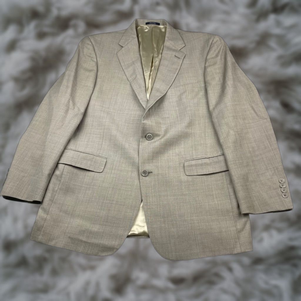 Hart Schaffner Marx Hart Schaffner Marx Blazer Men 42R Wool Beige/Blue Windowpane Plaid 2-Button United States Jacket Size 42R - 1 Thumbnail