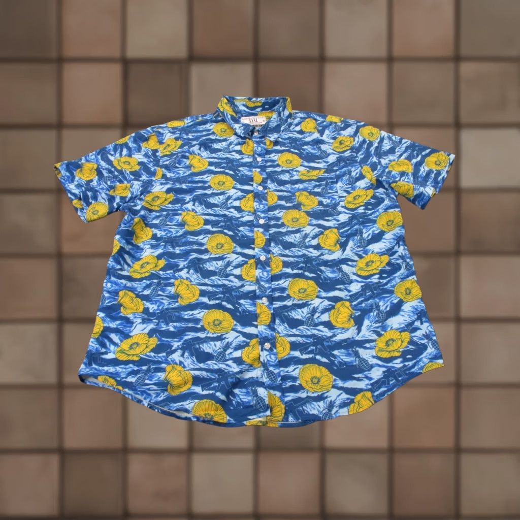 Vintage Savage Tacticians Shirt Mens 3XL Blue Floral Hawaiian Button-Up Gear Gun Grenade Beach Size US XXL / EU 58 / 5 - 1 Thumbnail