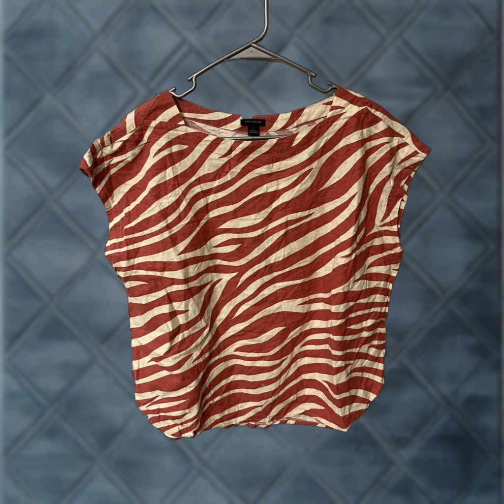 Vintage Ann Taylor Shirt Blouse Zebra Linen Blend Red Ivory L Women's Large Top Size L / US 10 / IT 46 - 1 Thumbnail