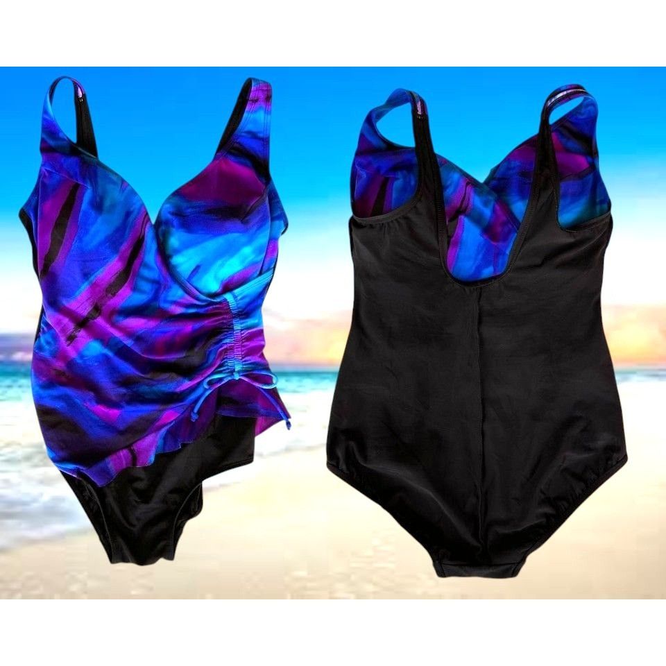 Vintage Robby Lynn Swimsuit 18W Blue One Piece Floral Wrap Front Bea Size XL / US 12-14 / IT 48-50 - 4 Thumbnail