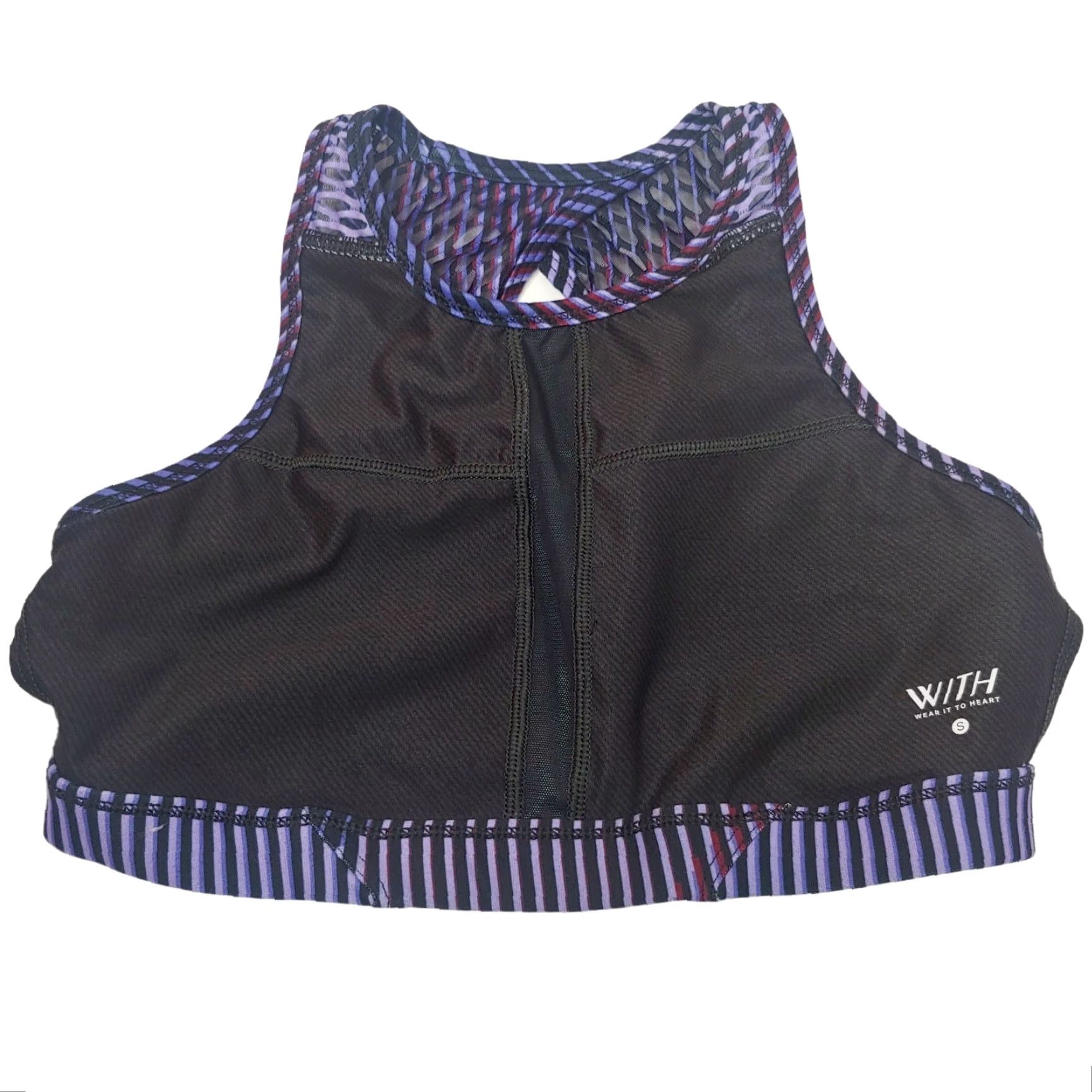 Vintage Peloton Sports Bra Women S Black Purple Stripe High Neck Open Back Workout Cycling Activewear Size ONE SIZE - 4 Thumbnail