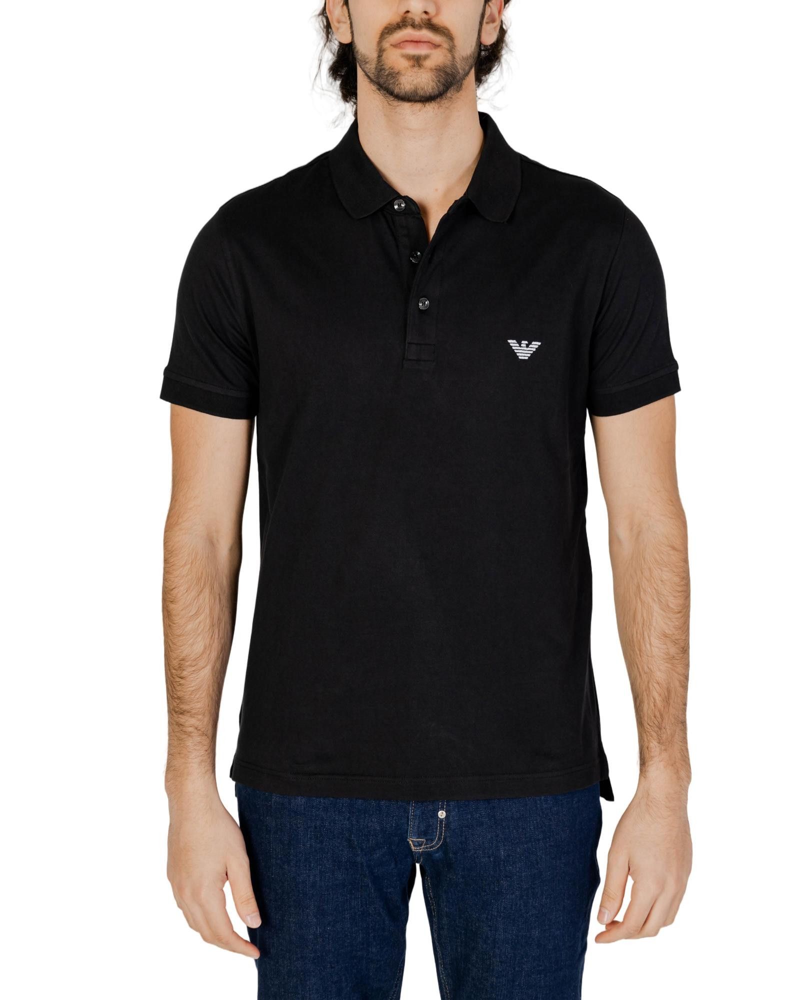 image of Emporio Armani Short Sleeve Cotton Polo Shirt in Black, Men's (Size Small)