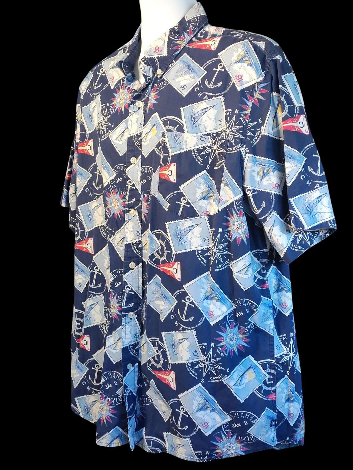 Chaps Chaps Men's Navy Blue Hawaiian Shirt with Nautical Print Size US XL / EU 56 / 4 - 5 Thumbnail