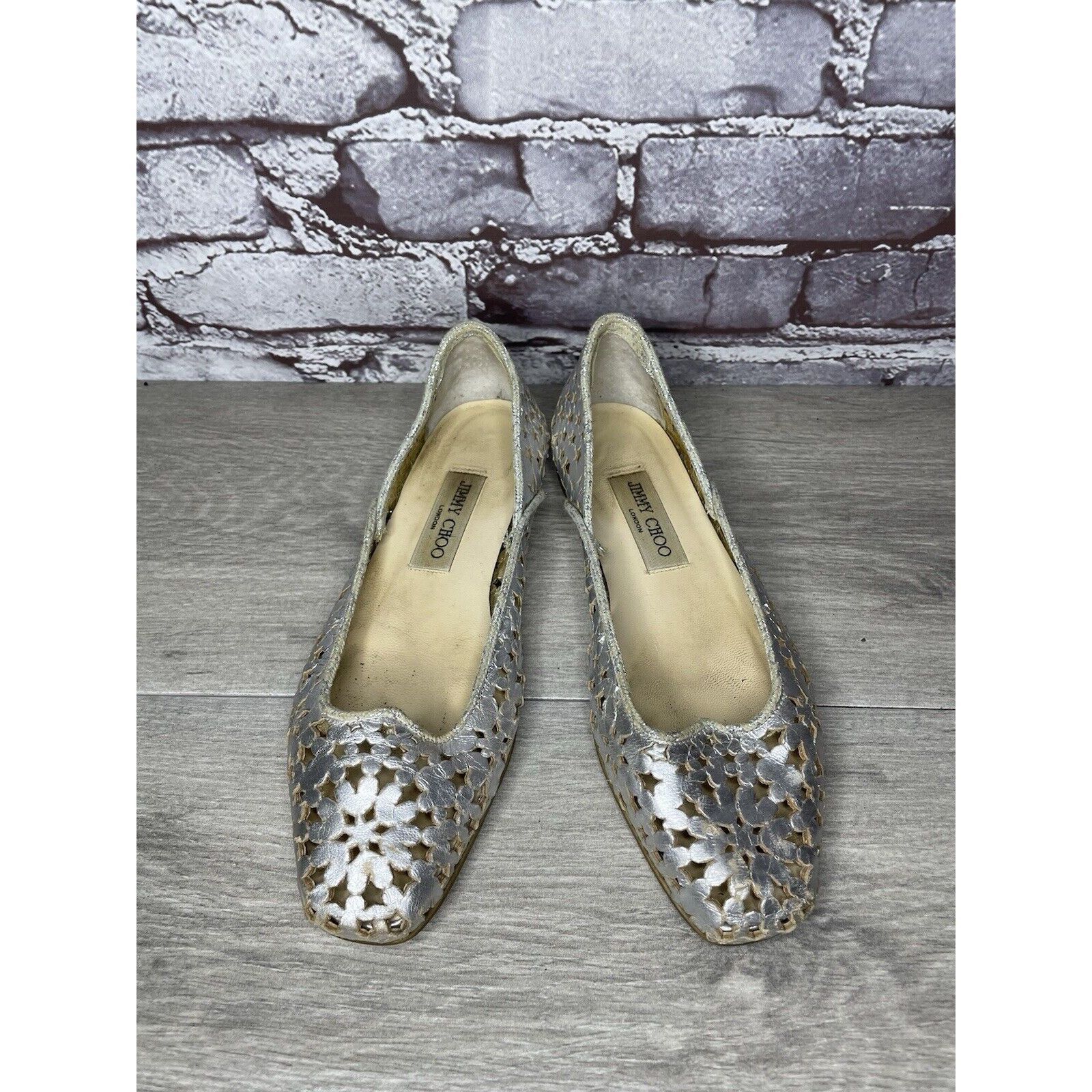 Jimmy Choo Jimmy Choo Metallic Silver Leather Cut Out Loafer Flats Wome Size US 7 / IT 37 - 19 Thumbnail