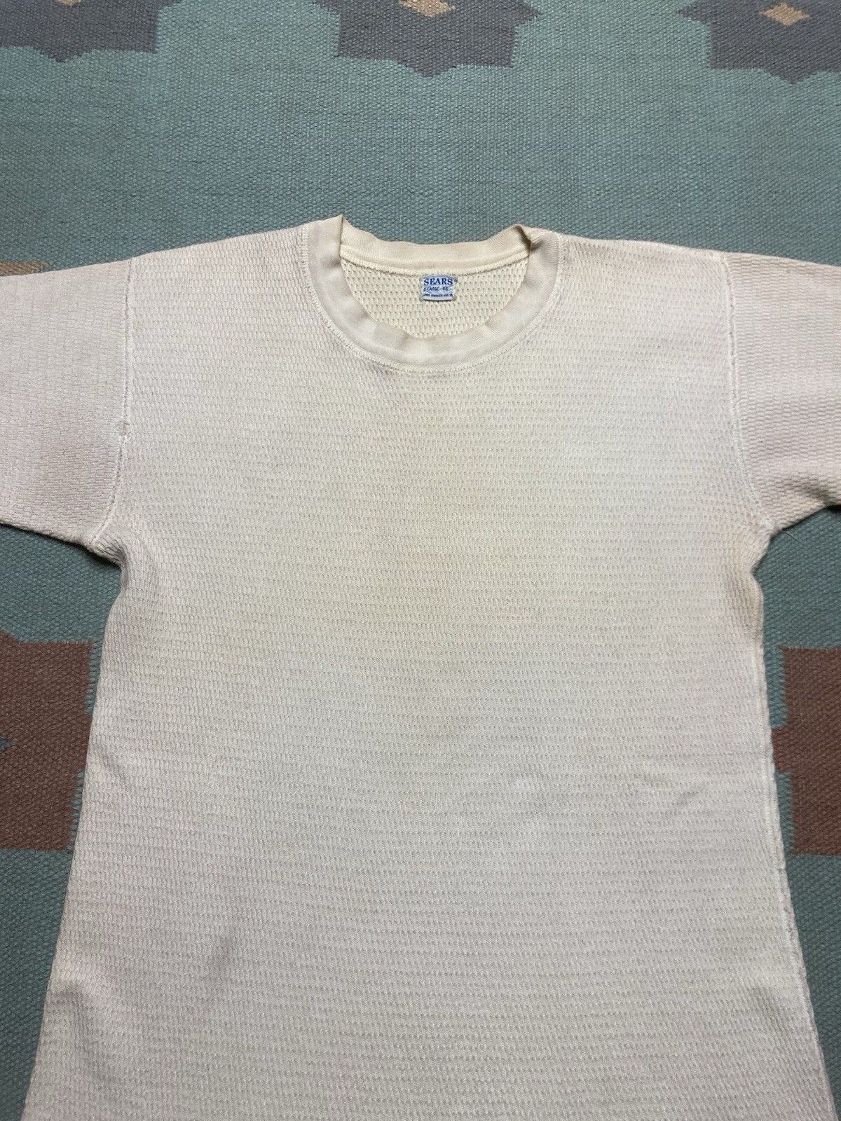 Vintage 1950s waffle knit thermal shirt sears cotton blank base XL Size US XL / EU 56 / 4 - 2 Thumbnail