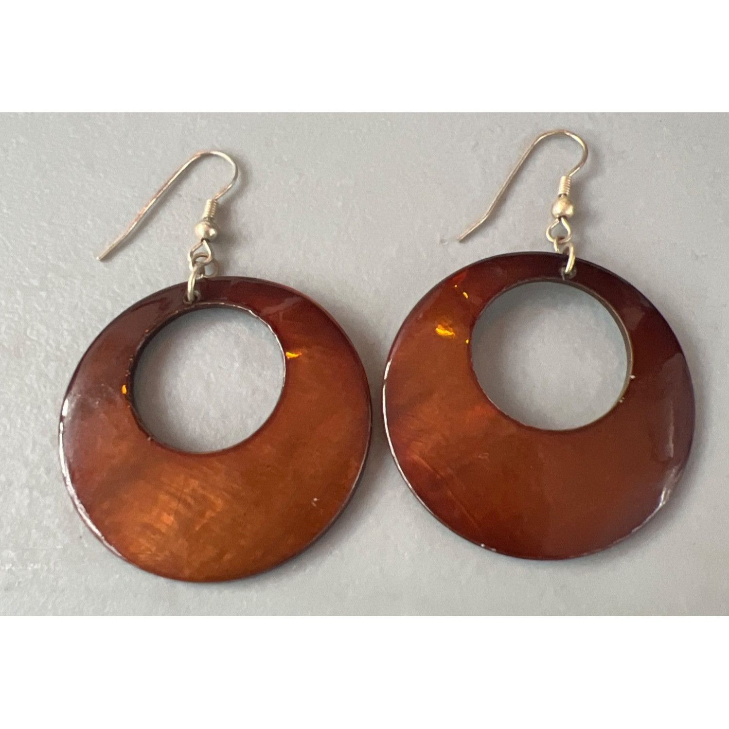 Other Vintage Copper Dyed Shell Dangle Earrings Silver Tone Hoops Size ONE SIZE - 3 Thumbnail