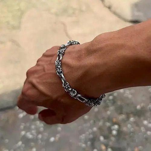 Jewelry 678Silver Textured Chain Link Men's Bracelet Size ONE SIZE - 8 Thumbnail