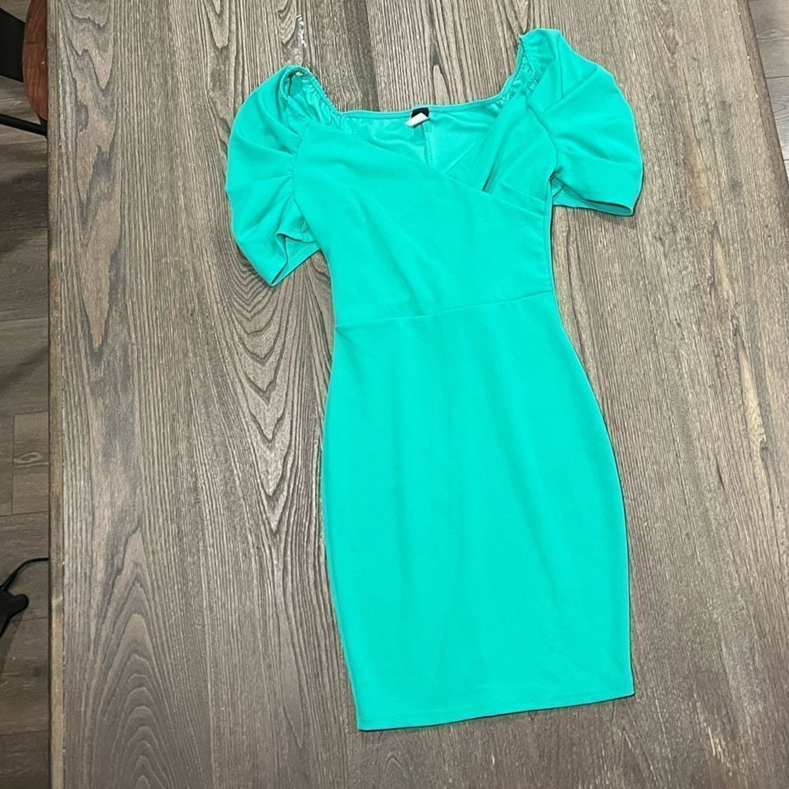 Vintage Gibiu Dress Mini Puff Sleeve Fitted Bodycon Teal Sz S Size S / US 4 / IT 40 - 1 Thumbnail