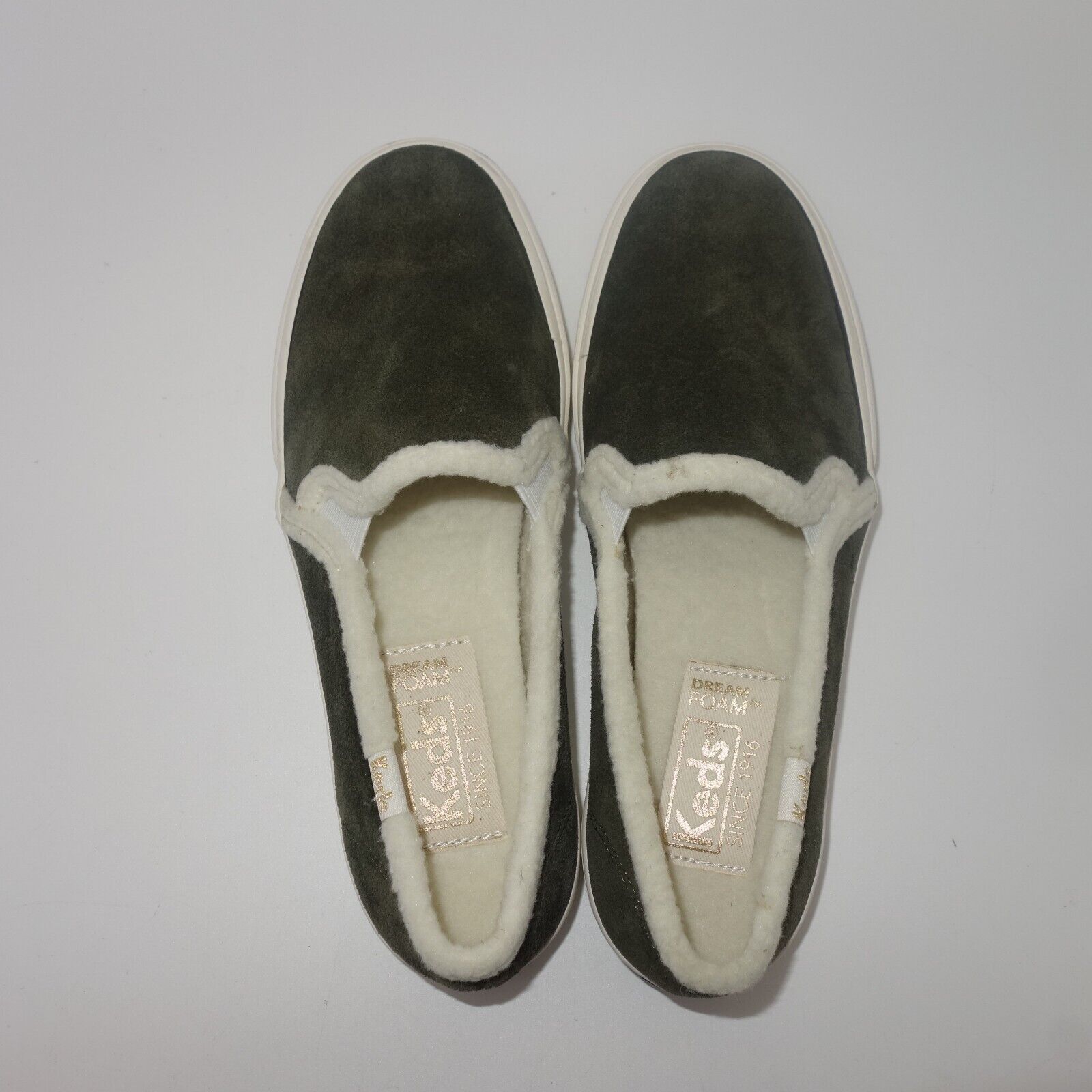 Keds NEW Keds Double Decker Suede Shearling Slip On Forest Olive Size US 5.5 / IT 35.5 - 5 Thumbnail