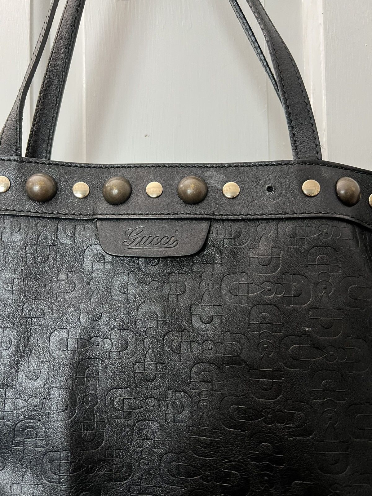 Gucci Gucci Vintage Black Leather Monogram Tote Bag Size ONE SIZE - 3 Thumbnail