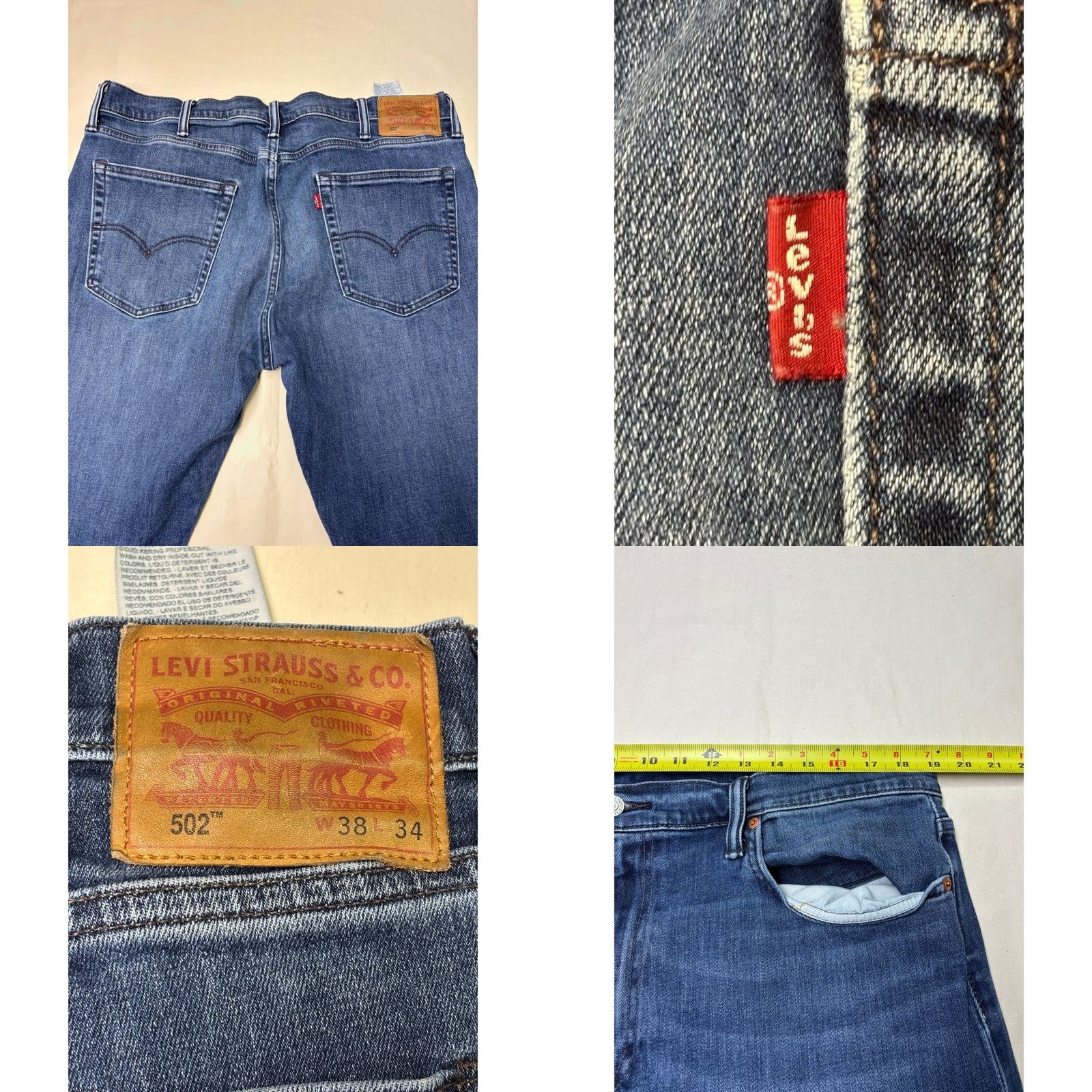 CO Levi Strauss Co 502 Jeans Mens Regular Dark Wash Stretch Denim Straight 38x34 Size US 38 / EU 54 - 8 Thumbnail