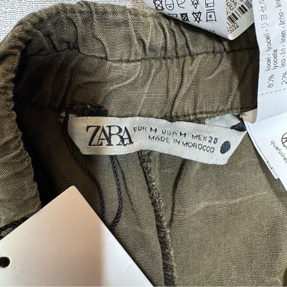 Zara NWT New Zara Olive Marble Linen Blend Chino Pants Size M Size 32" / US 10 / IT 46 - 6 Thumbnail