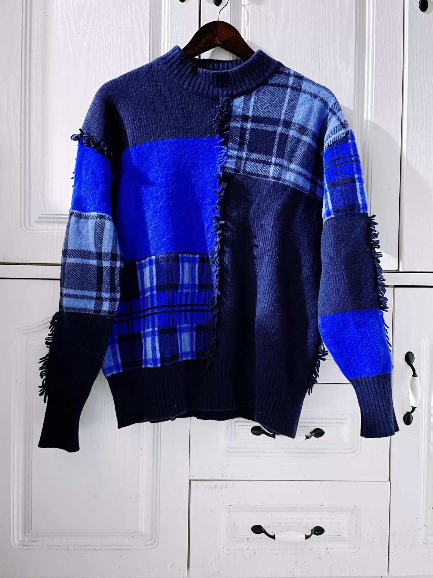 Versace Versace Logo Plaid Wool Patchwork Sweater S Milan Runway Size US S / EU 44-46 / 1 - 1 Thumbnail