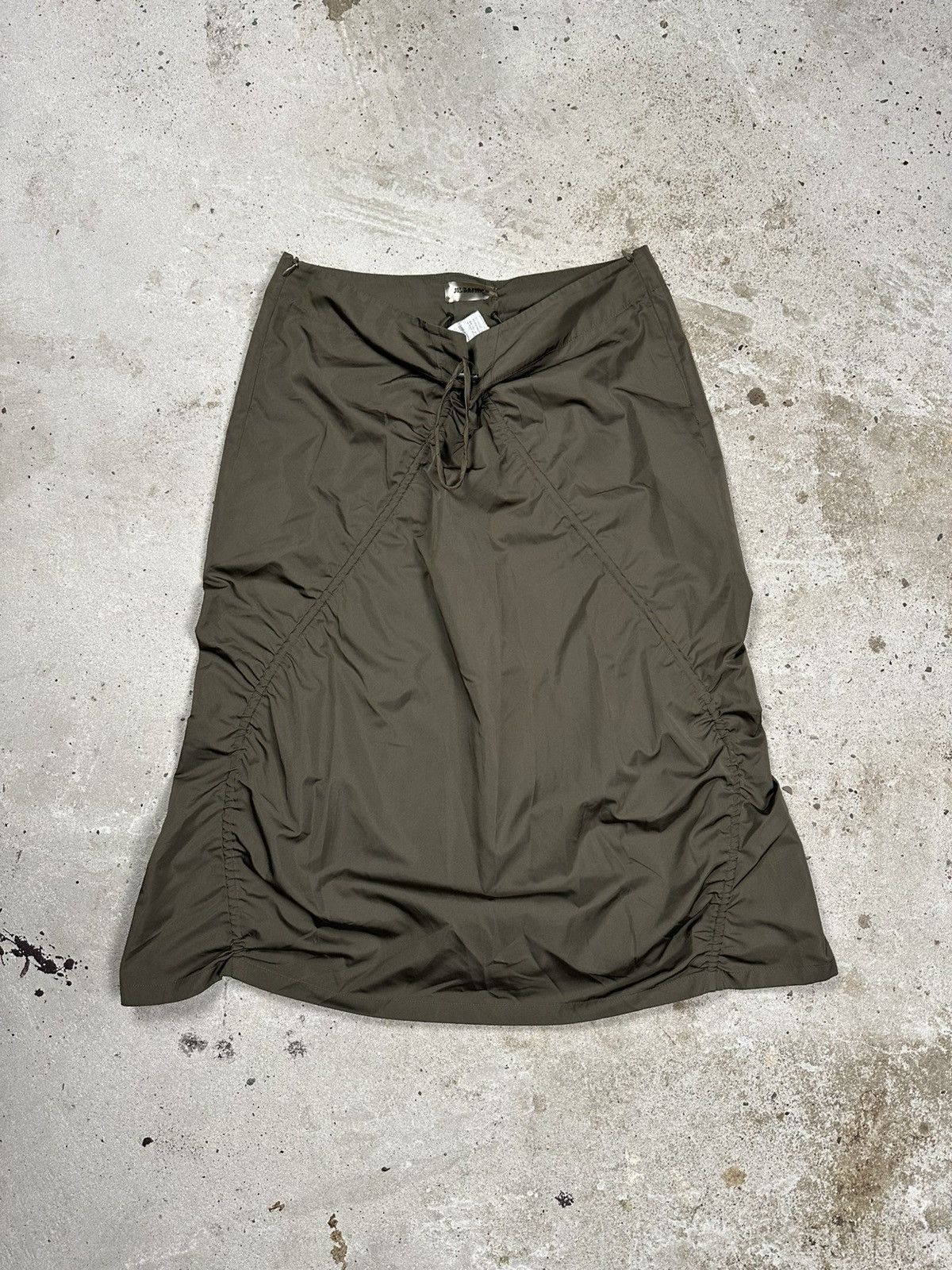 Jil Sander Vintage 2000s Jil Sander Green Khaki Drawstring Skirt Size 25" / US 0 / IT 36 - 1 Thumbnail