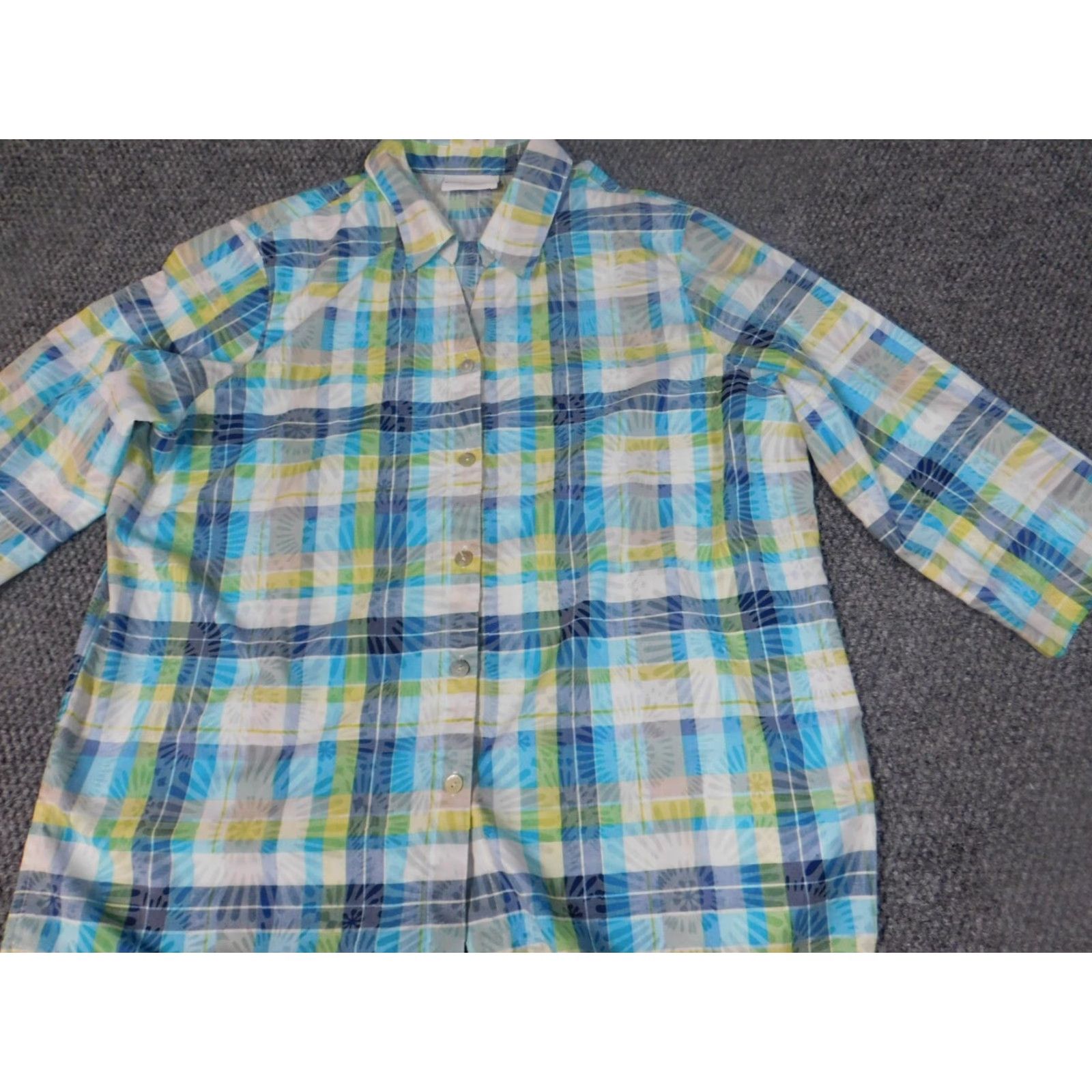 Vintage Alfred Dunner Button-Up Shirt Casual Women 14 Green Plaid Long Sleeve Collared Cotton Down Stretch Vintage? No (omit N/A) Size XL / US 12-14 / IT 48-50 - 3 Thumbnail