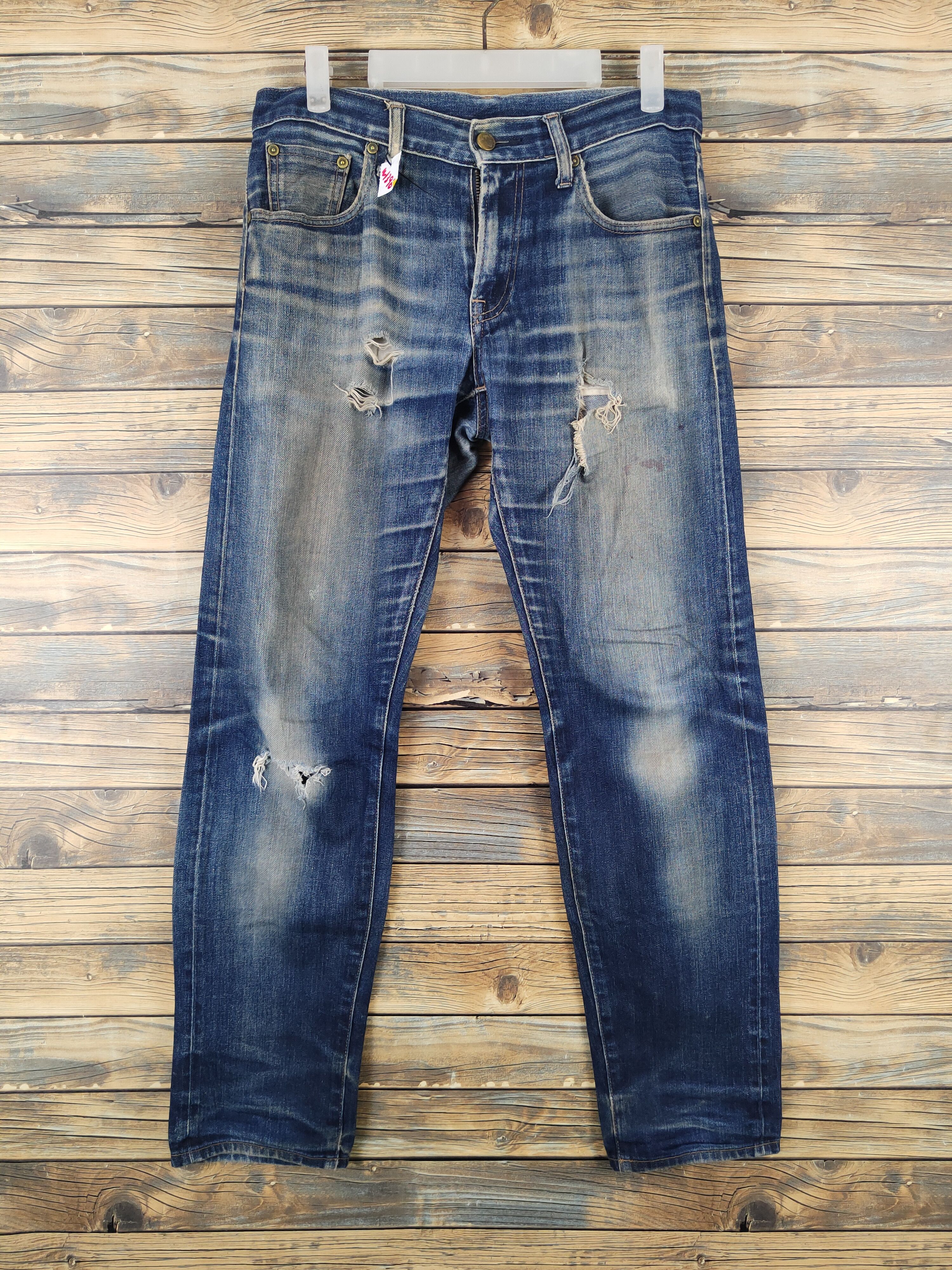 Japanese Brand Uniqlo Dark Blue Distressed Ripped Jeans#W1396 Size US 31 - 1 Thumbnail