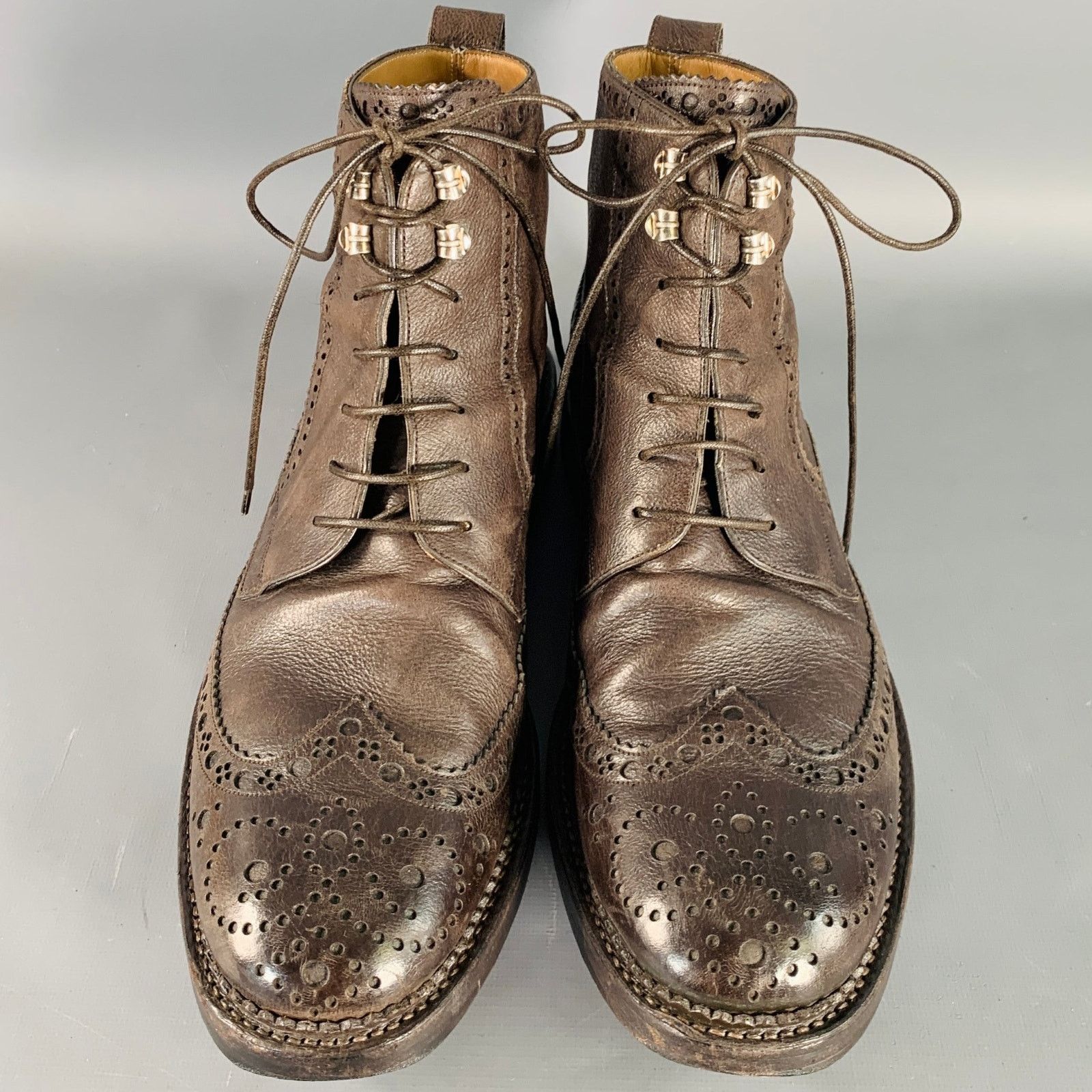 Bally Avery Brown Perforated Pebble Grain Leather Wingtip Boots Size US 10 / EU 43 - 4 Thumbnail