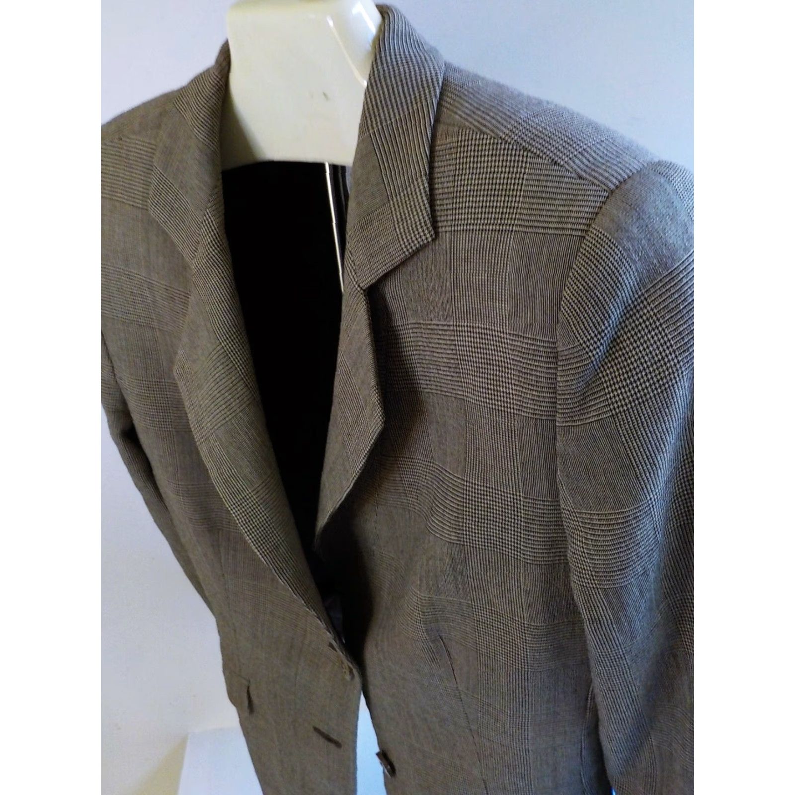 Armani ARMANI Collezioni Blazer Plaid Beige/Black Wool Blend - SZ 6 Womens Jacket Lining 100% Polyester Notch 2 Button, Great Condition Size M / US 6-8 / IT 42-44 - 5 Thumbnail