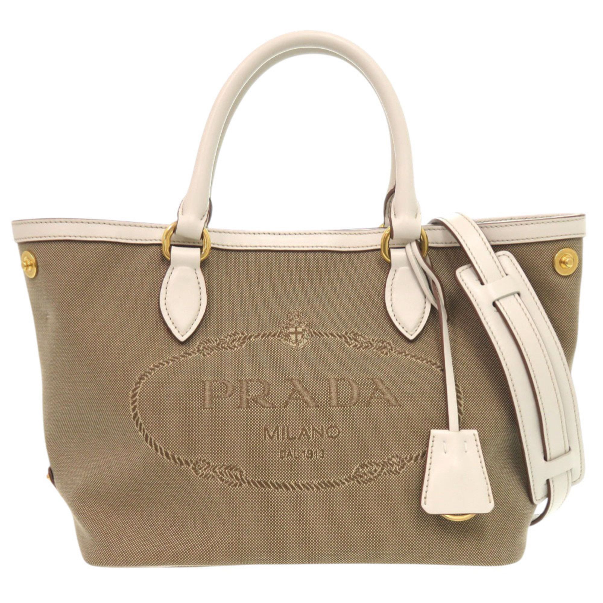 Prada Like new Prada Logo Jacquard 1BA172 Leather Corda Talc Beige White Shoulder Bag 0780 PRADA Size ONE SIZE - 1 Thumbnail