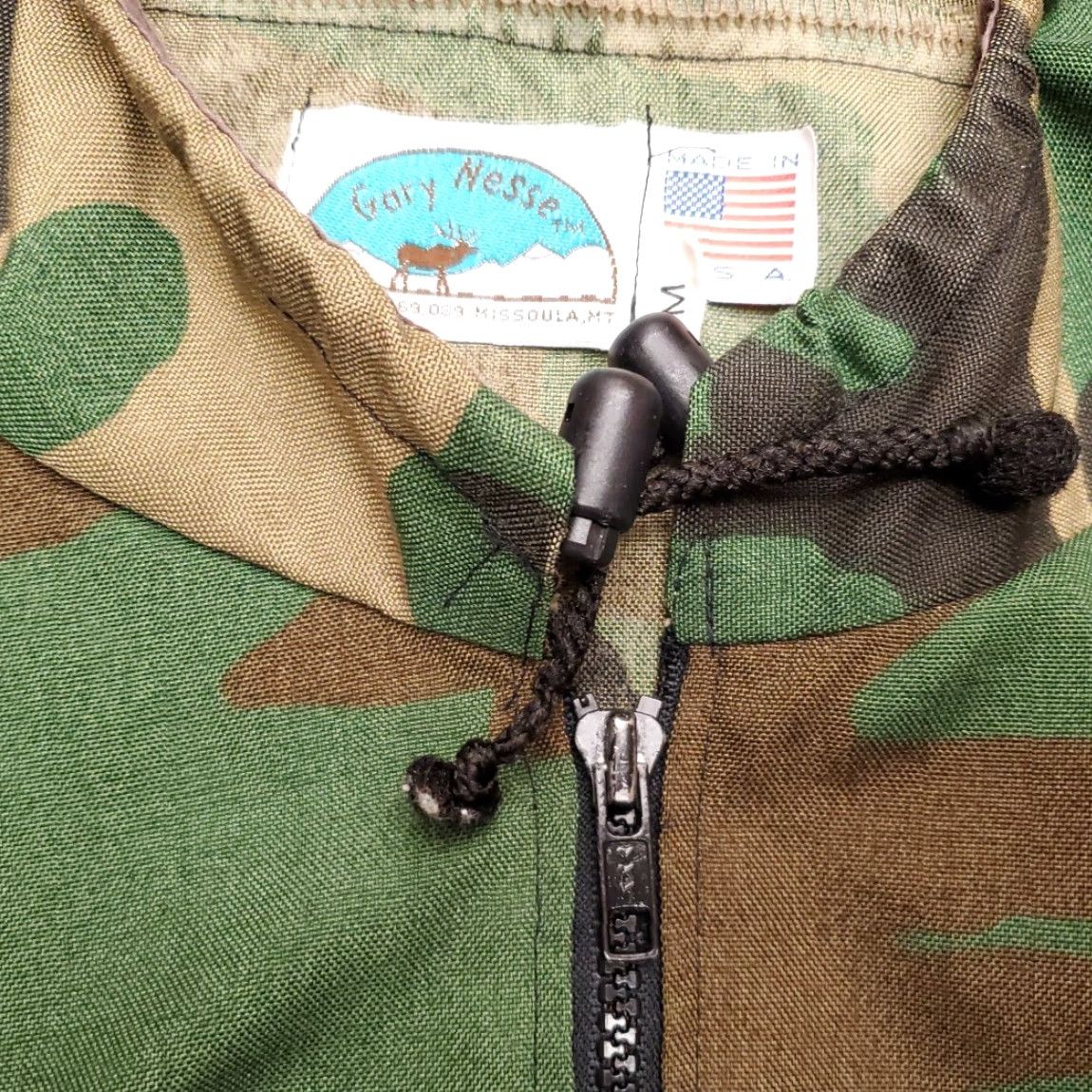 Vintage VINTAGE Gary Neese Jacket Men M Green Camo 80s Hooded Hunting Made in USA Windbreaker Sleeve Long Zip Mens Size US M / EU 48-50 / 2 - 2 Thumbnail