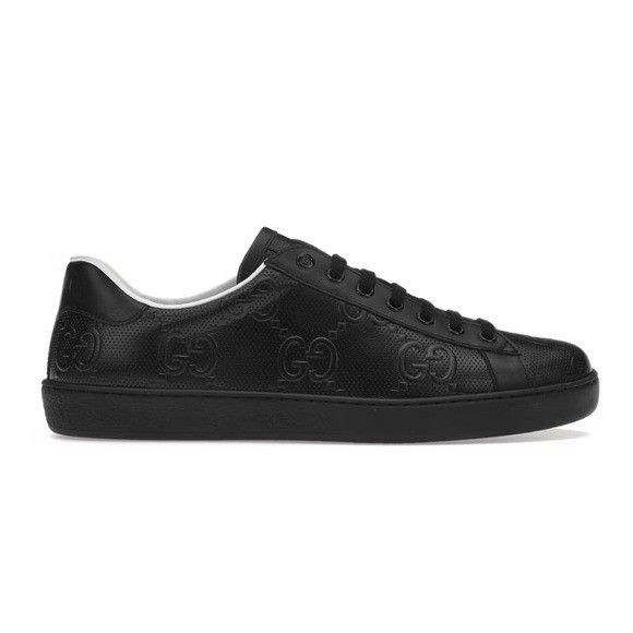 Gucci Gucci Ace GG Embossed Black Leather Sneakers Men’s 12.5 Size US 12.5 / EU 45-46 - 1 Thumbnail