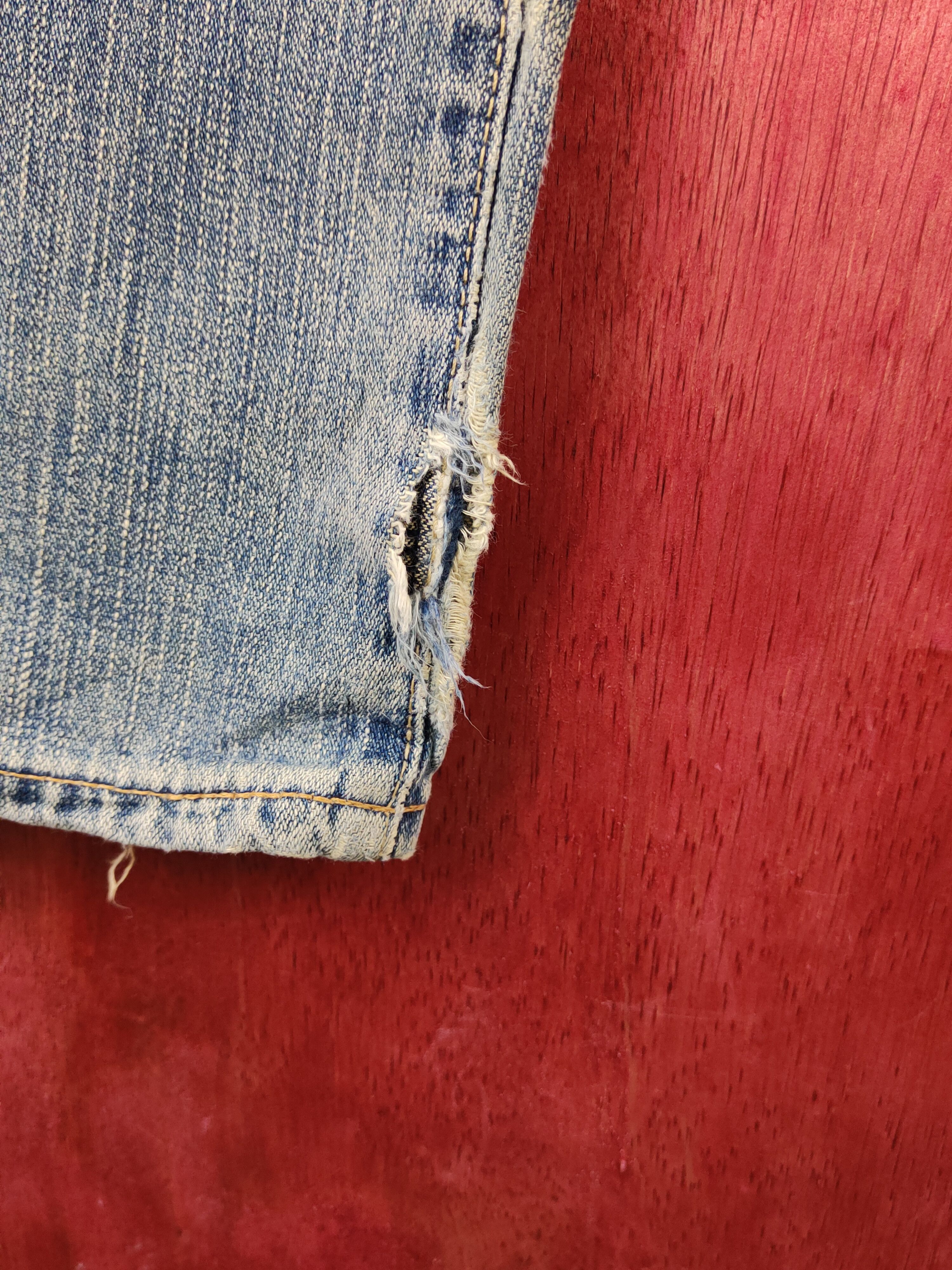 Japanese Brand Wrangler Blue Faded Distressed Ripped Jeans #S1631 Size US 28 / EU 44 - 5 Thumbnail