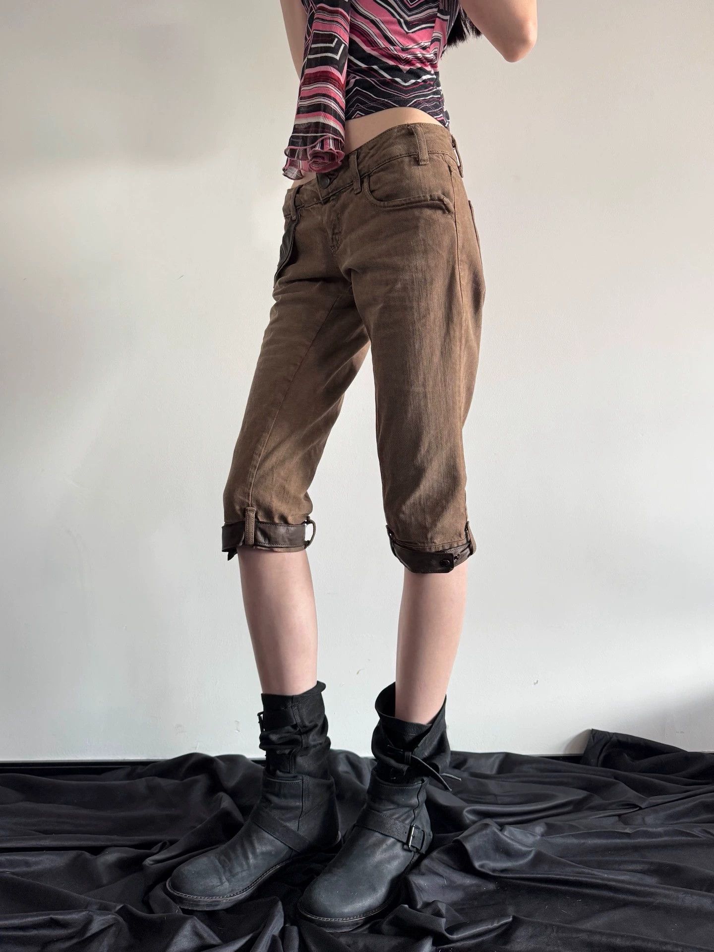Vintage UK Brand Vintage Denim & Leather Mid-Shorts S Size 26" / US 2 / IT 38 - 3 Thumbnail